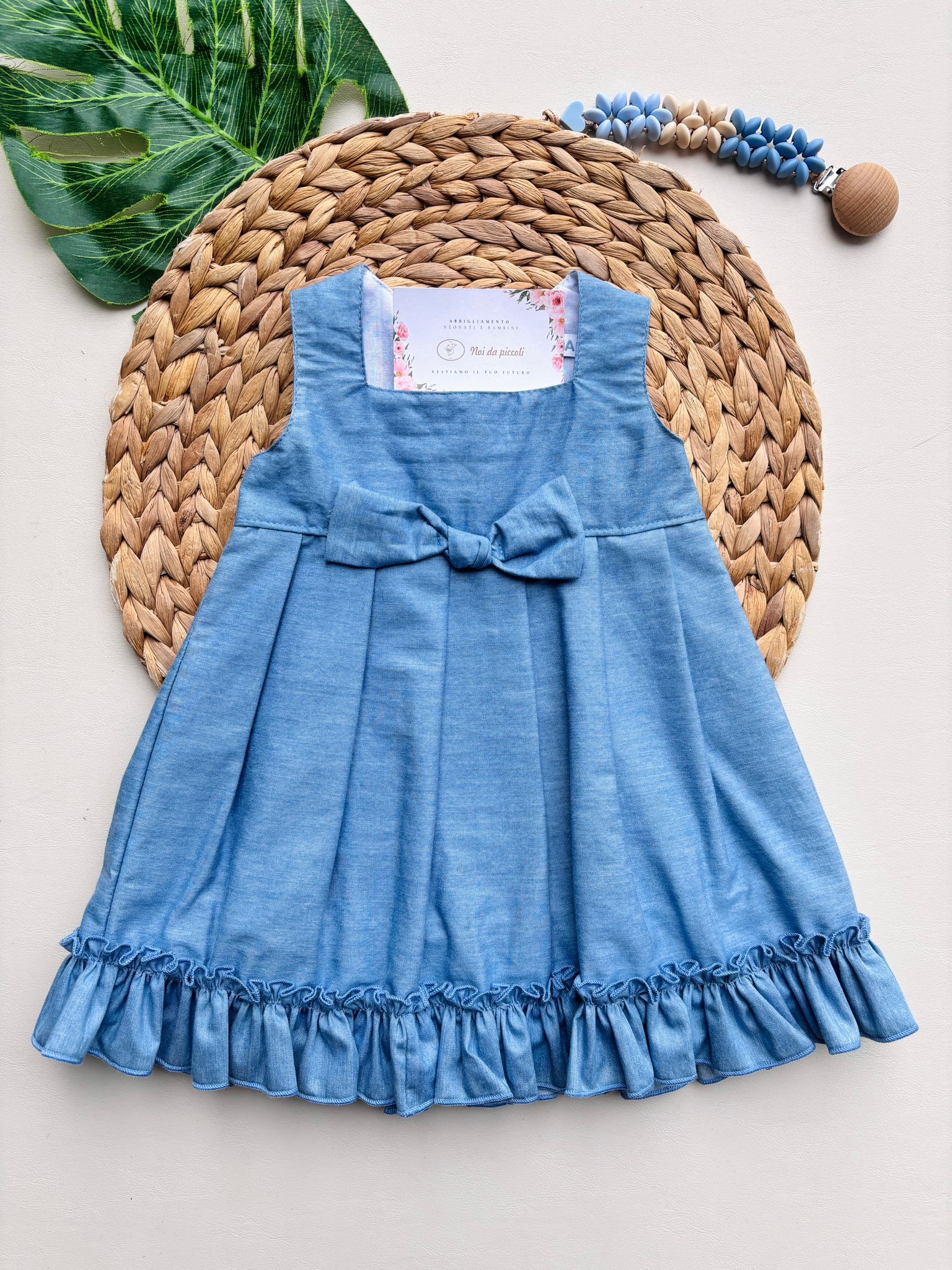 VESTINA A GIRO MANICA IN COTONE CON FIOCCHETTO CENTRALE AZUL - Noi da piccoli