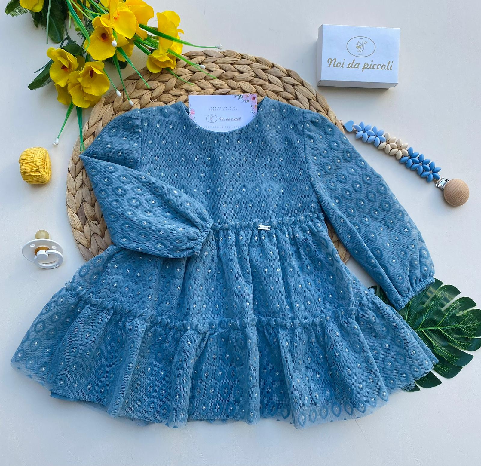 VESTINA CALDO COTONE CON BRILLANTINI CIELO - Noi da piccoli
