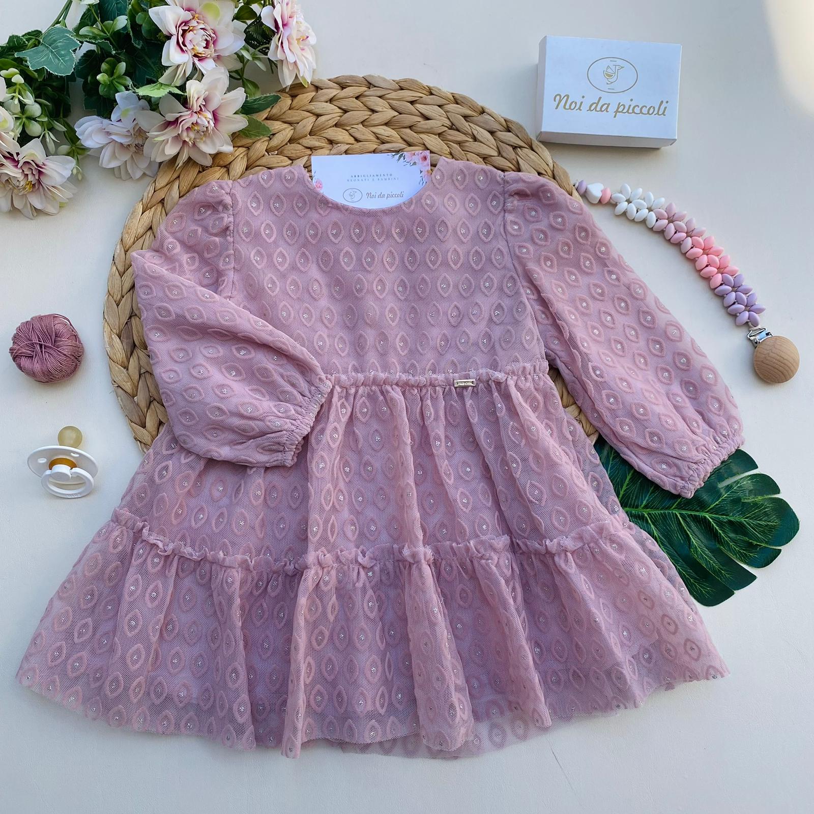 VESTINA CALDO COTONE CON BRILLANTINI ROSA - Noi da piccoli