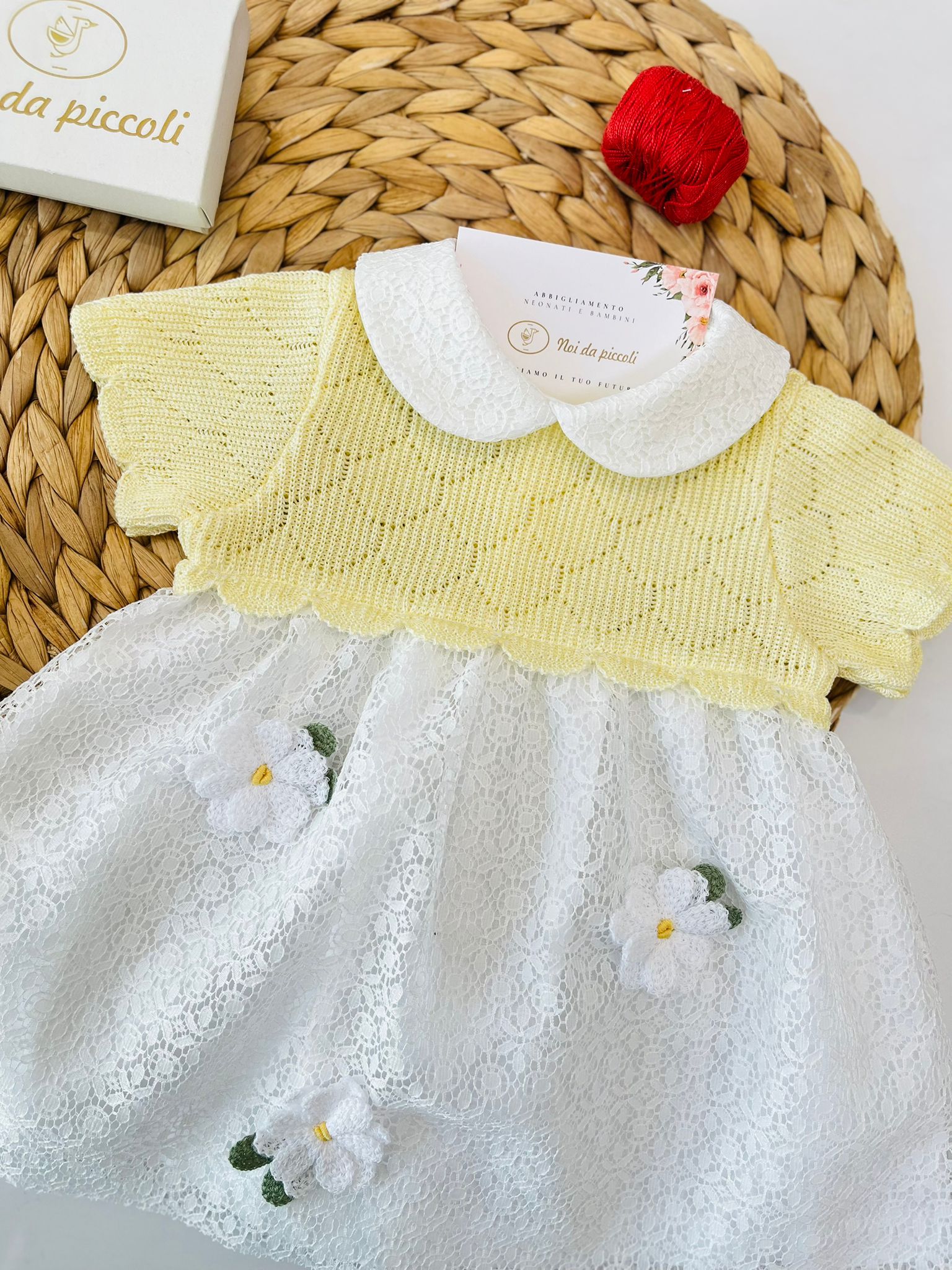 VESTINA CON BABBUCCE 100% FILO DI COTONE BIANCO GIALLO - Noi da piccoli