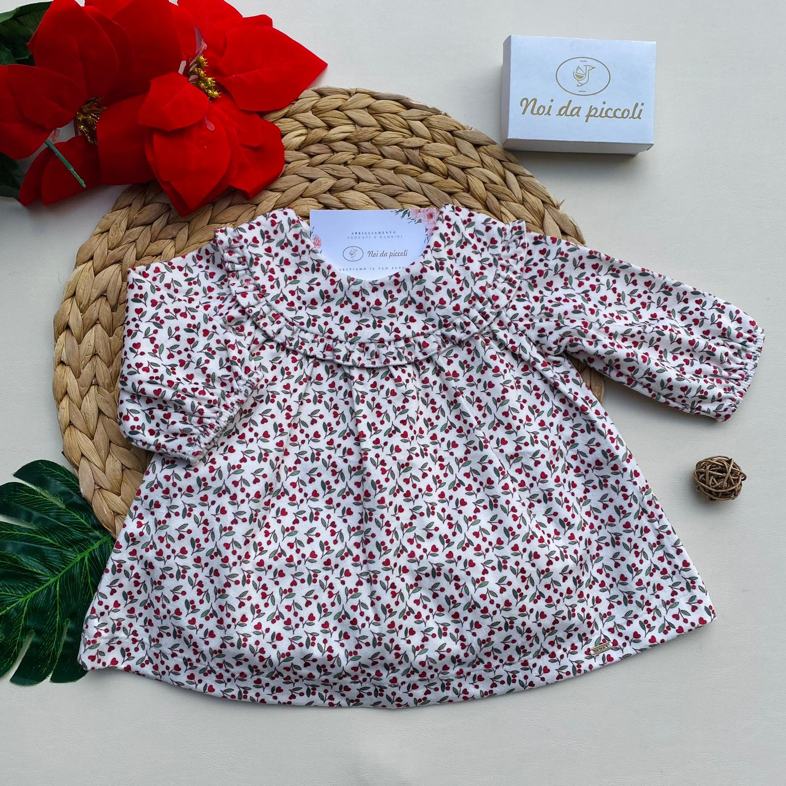 VESTINA CON CILIEGINE E CUORICINI FILATO CALDO GUINDA - Noi da piccoli