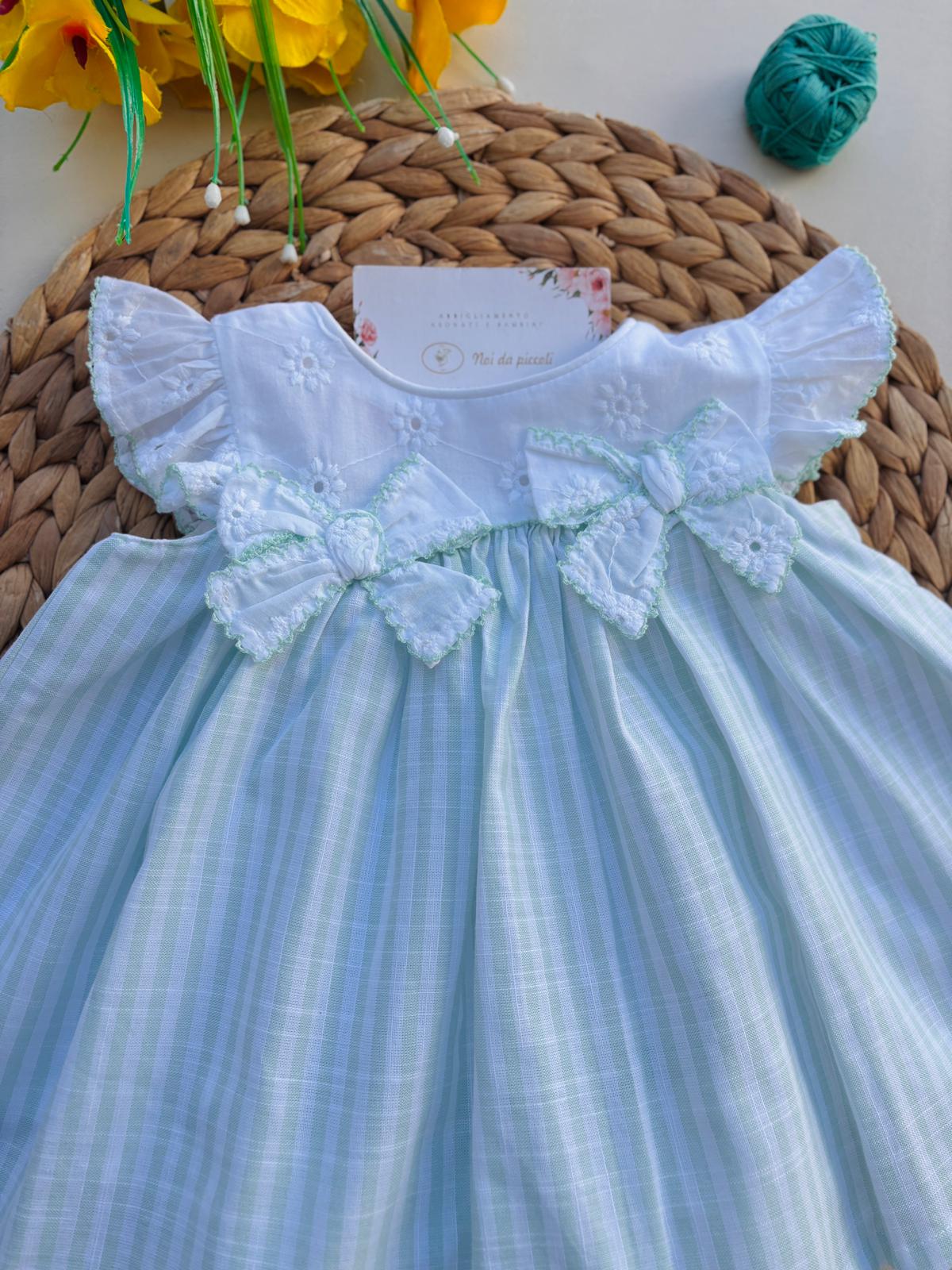 VESTINA CON CULOTTE A RIGHE VERDE ACQUA - Noi da piccoli