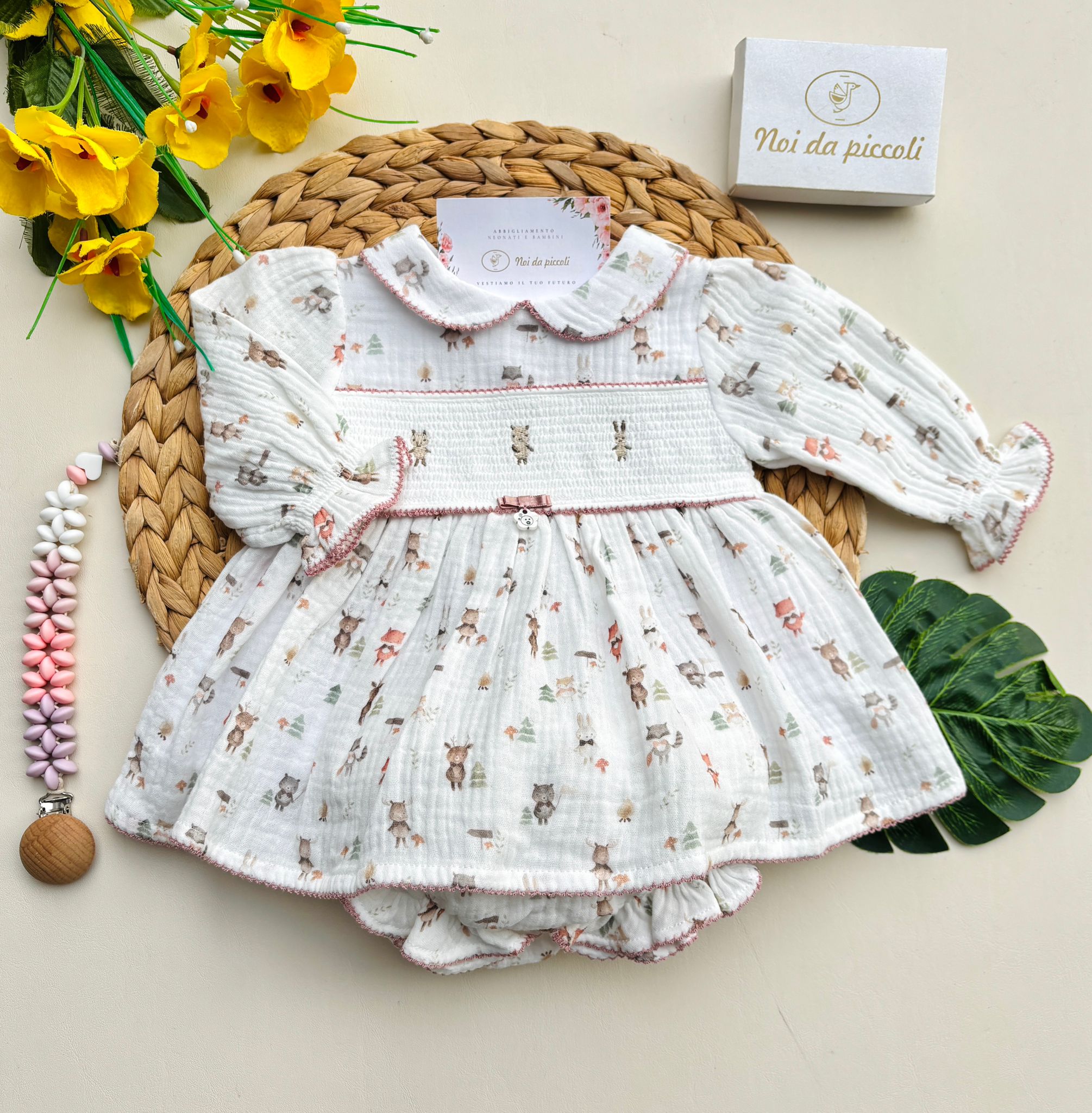 VESTINA CON CULOTTINA IN CALDO COTONE BIANCO - Noi da piccoli