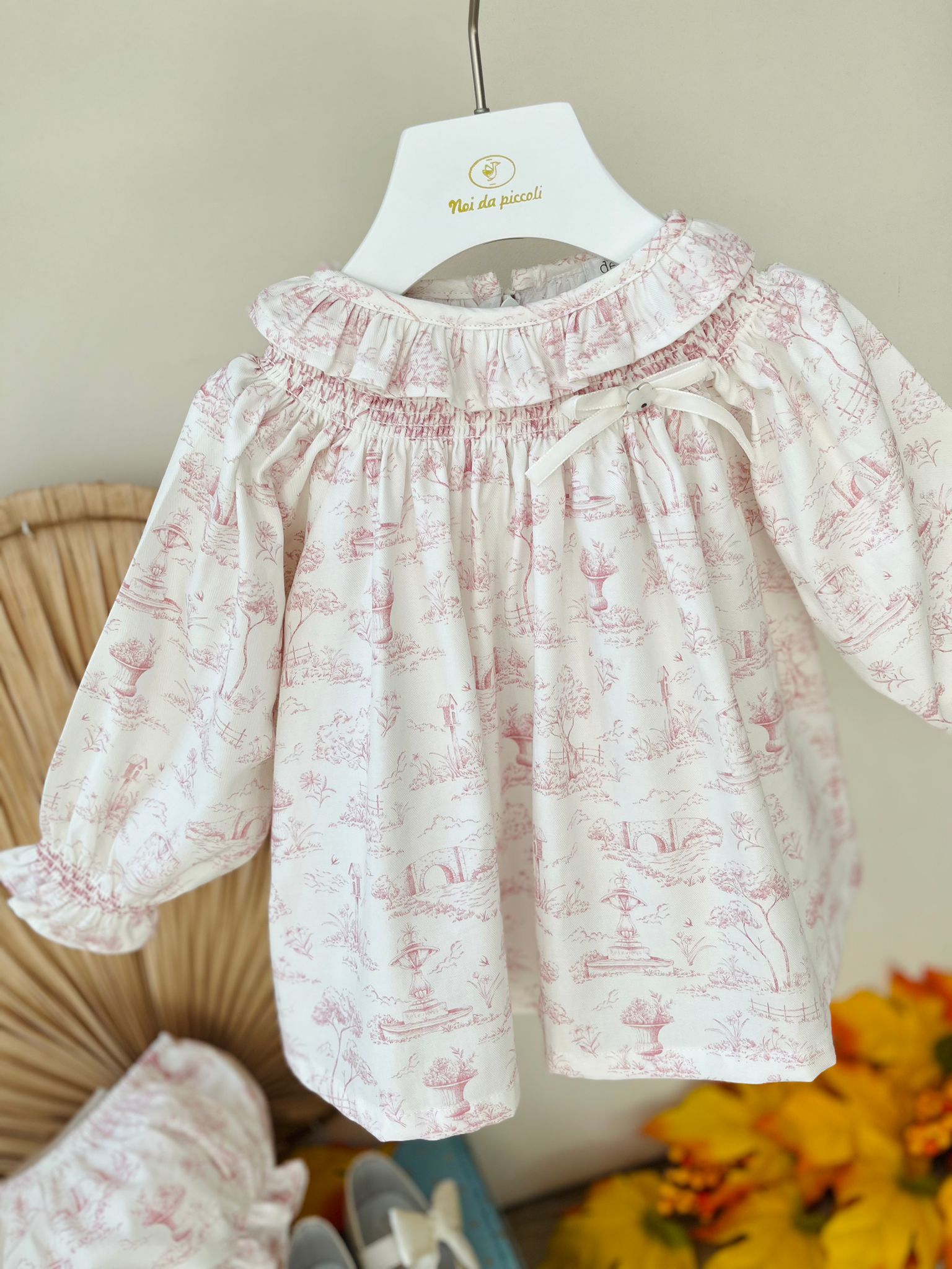 VESTINA CON CULOTTINA IN CALDO COTONE BIANCO ROSA - Noi da piccoli