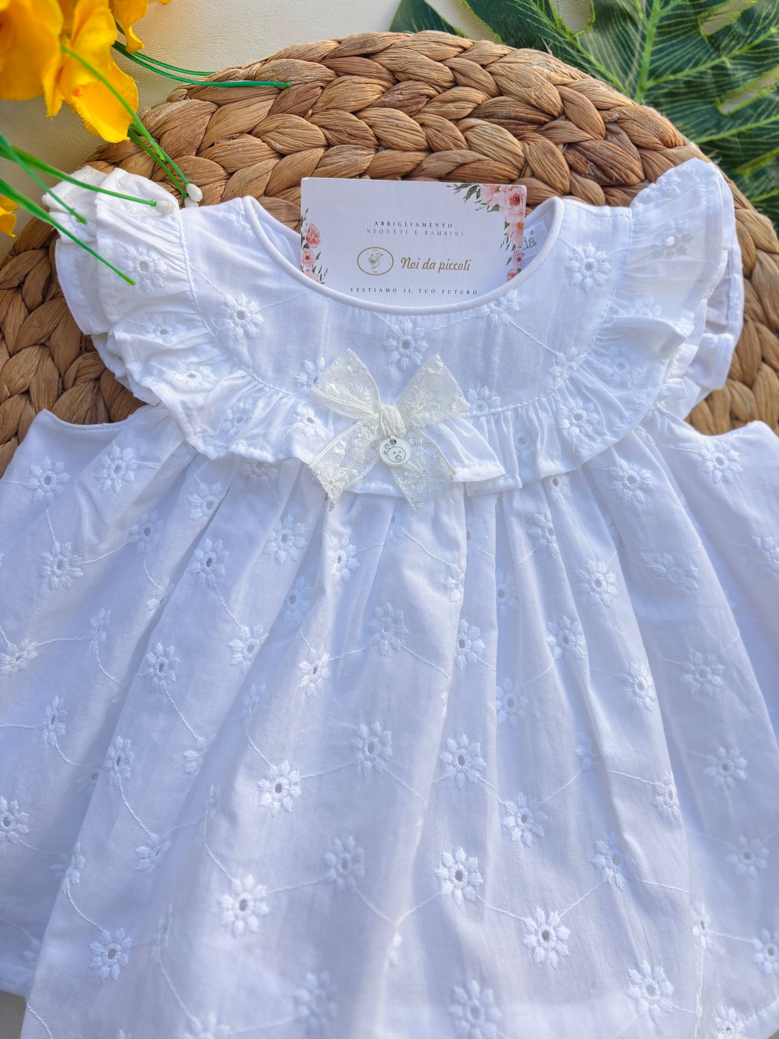 VESTINA CON CULOTTINA IN COTONE CON FIORELLINI BIANCO - Noi da piccoli