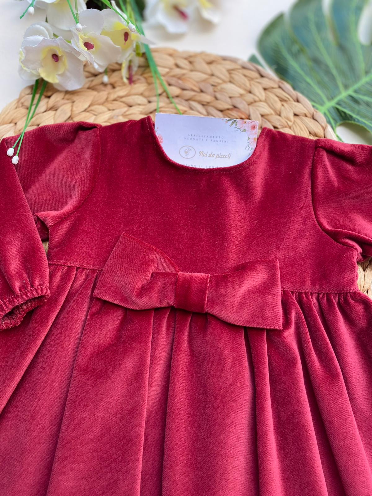 VESTINA CON FIOCCHETTO FILATO CALDO ROSSO RUBINO - Noi da piccoli