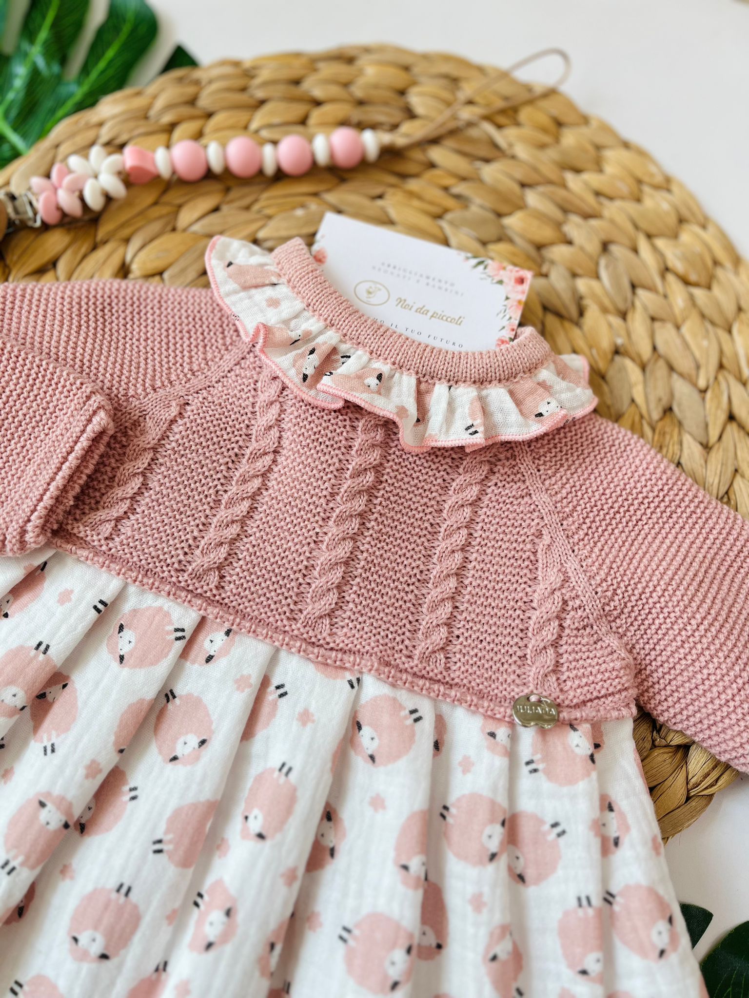 VESTINA CON PECORELLE 100% CALDO COTONE ROSA EMPOLVADO - Noi da piccoli