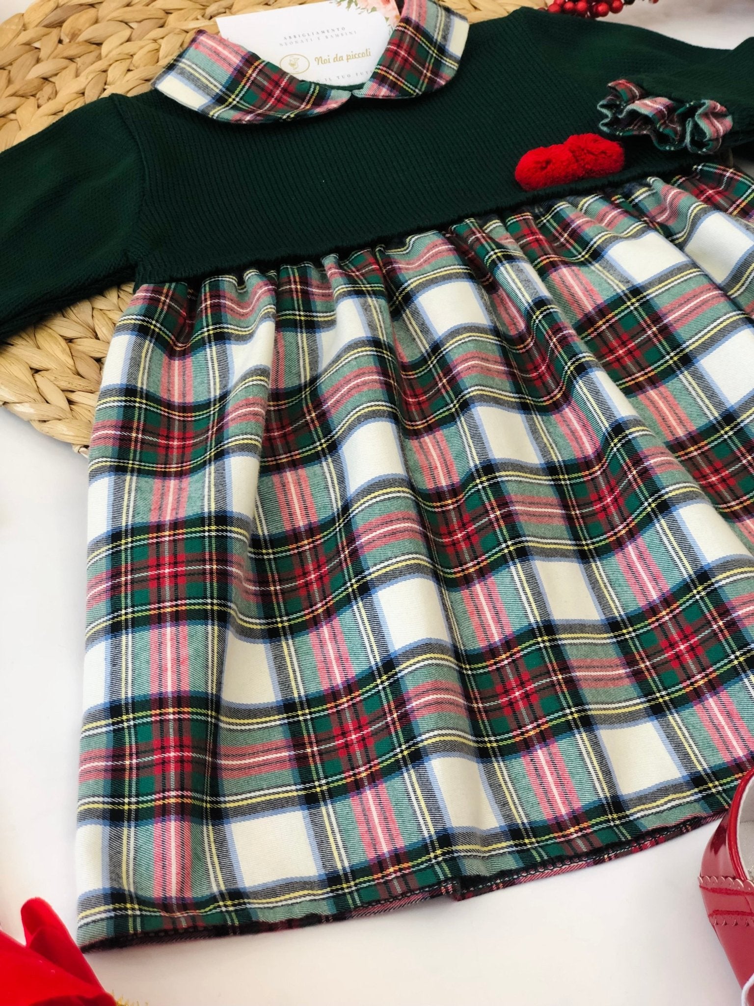 VESTINA FILATO VERDE E TARTAN BEIGE - Noi da piccoli