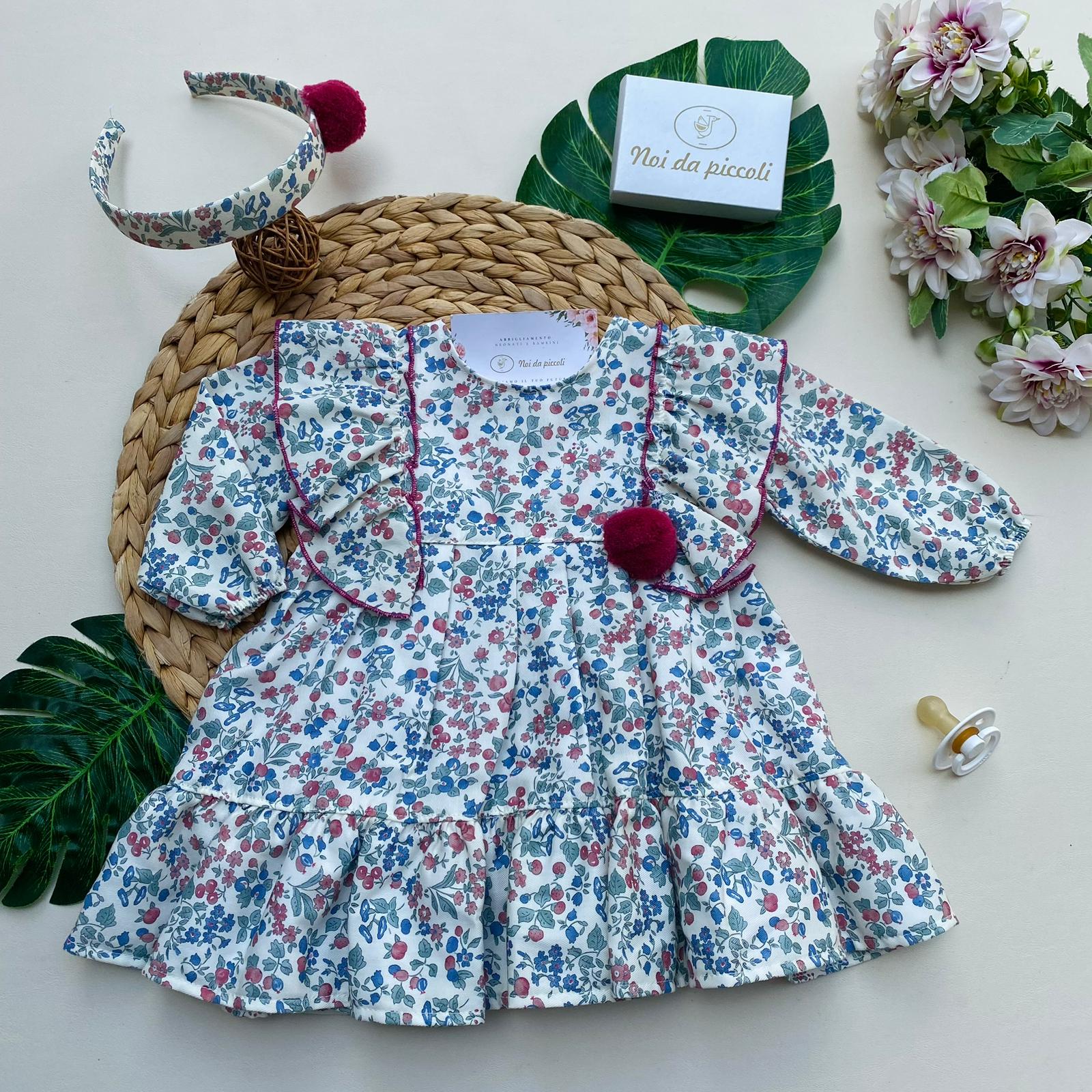 VESTINA FLOREALE FILATO CALDO FUCSIA MELOGRANO - Noi da piccoli