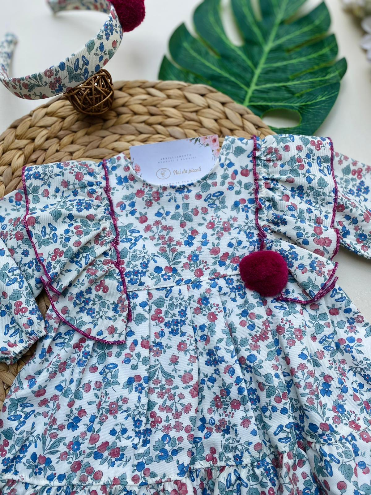 VESTINA FLOREALE FILATO CALDO FUCSIA MELOGRANO - Noi da piccoli