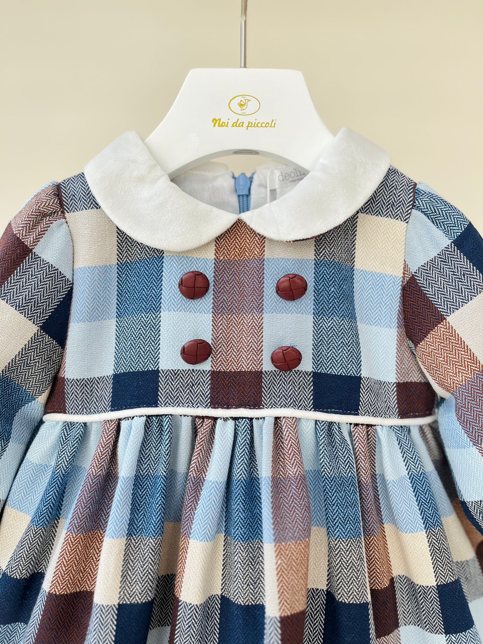 VESTINA IN CALDO COTONE A QUADRONI CIELO - Noi da piccoli