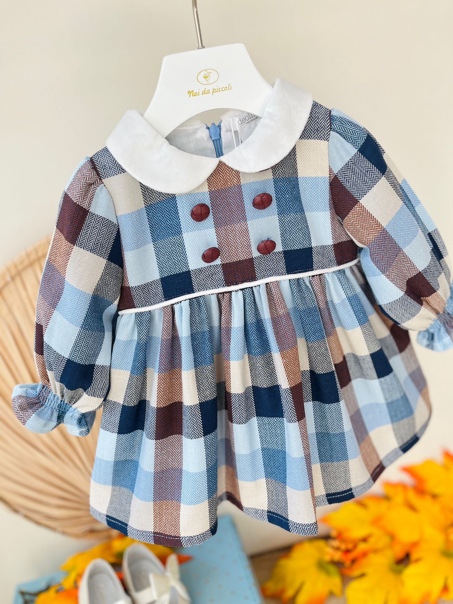 VESTINA IN CALDO COTONE A QUADRONI CIELO - Noi da piccoli