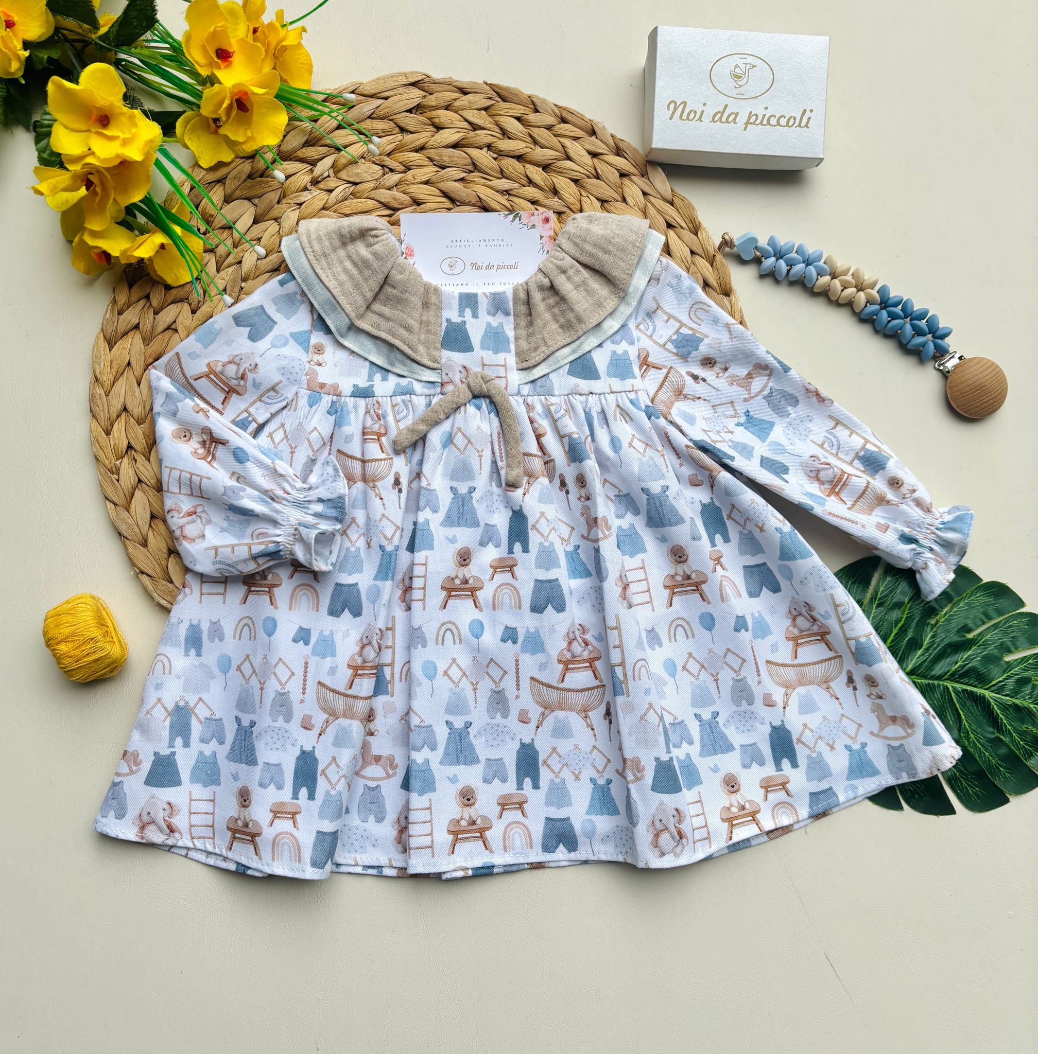 VESTINA IN CALDO COTONE CON VARI DISEGNINI CIELO BEIGE - Noi da piccoli