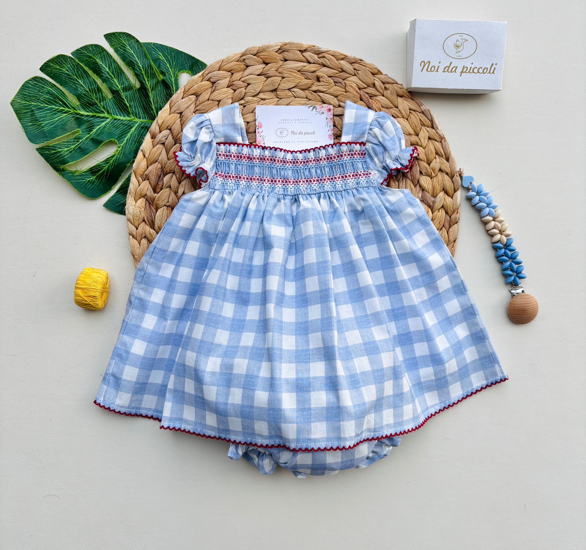 VESTINA IN COTONE A QUADRONI CIELO - Noi da piccoli