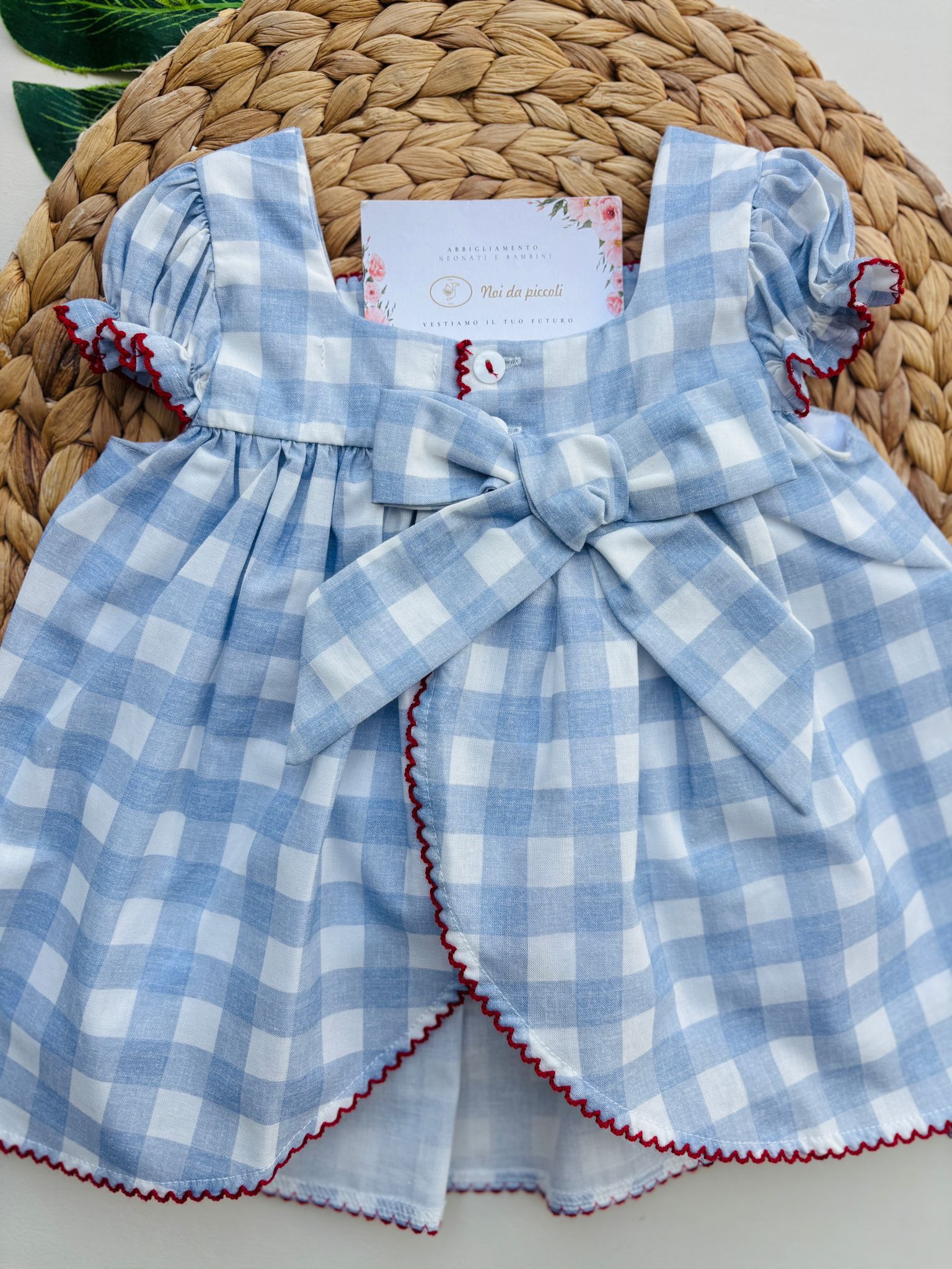 VESTINA IN COTONE A QUADRONI CIELO - Noi da piccoli