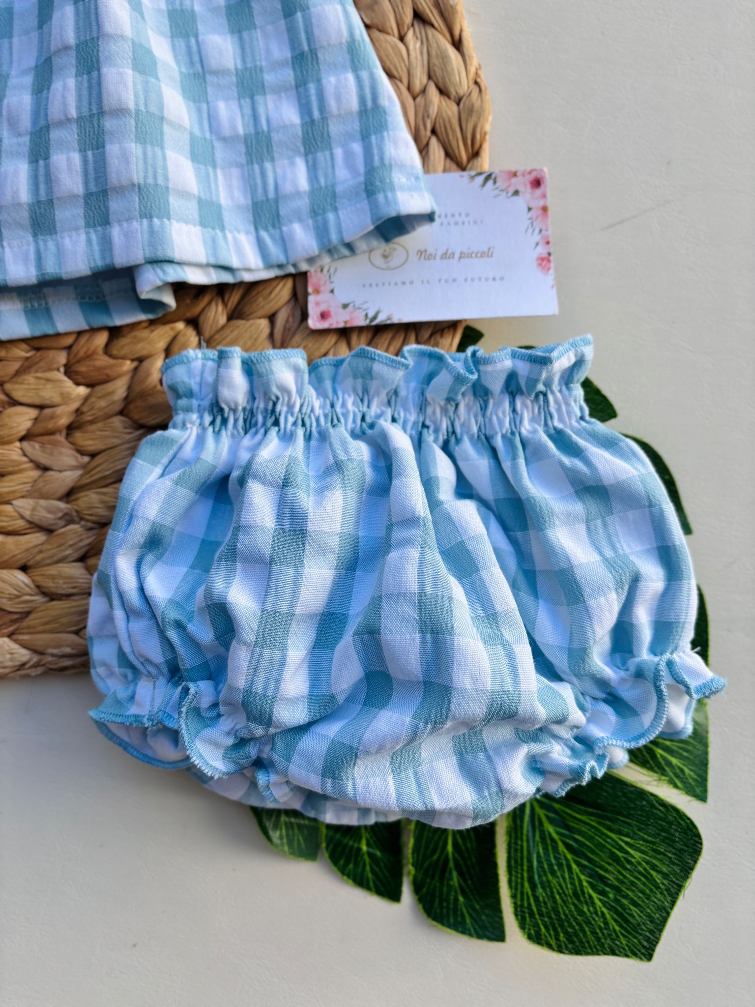 VESTINA IN COTONE A QUADRONI CON FIOCCHETTINI E CULOTTE ABBINATA NUBE - Noi da piccoli