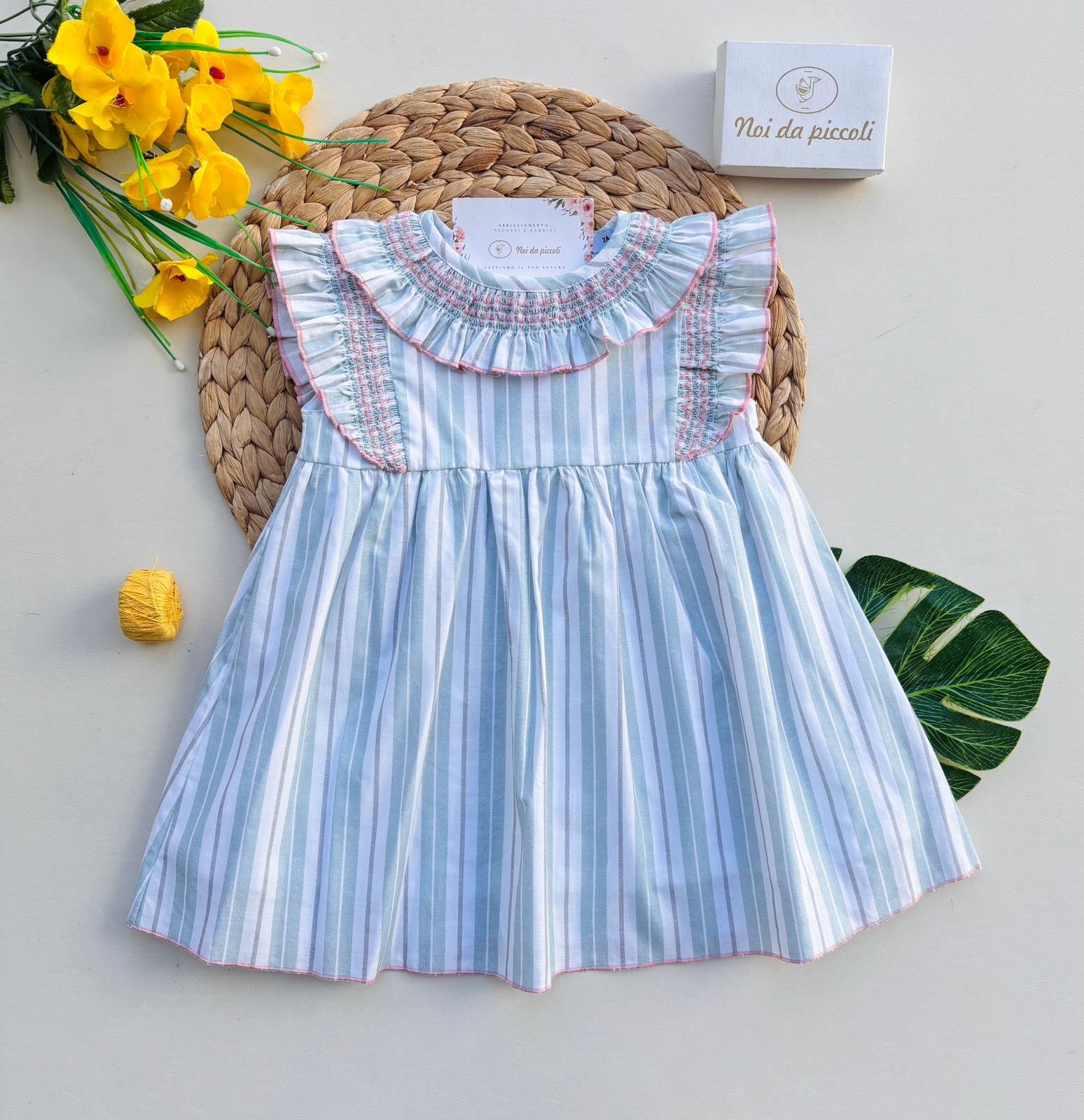 VESTINA IN COTONE A RIGHE VERDE - Noi da piccoli