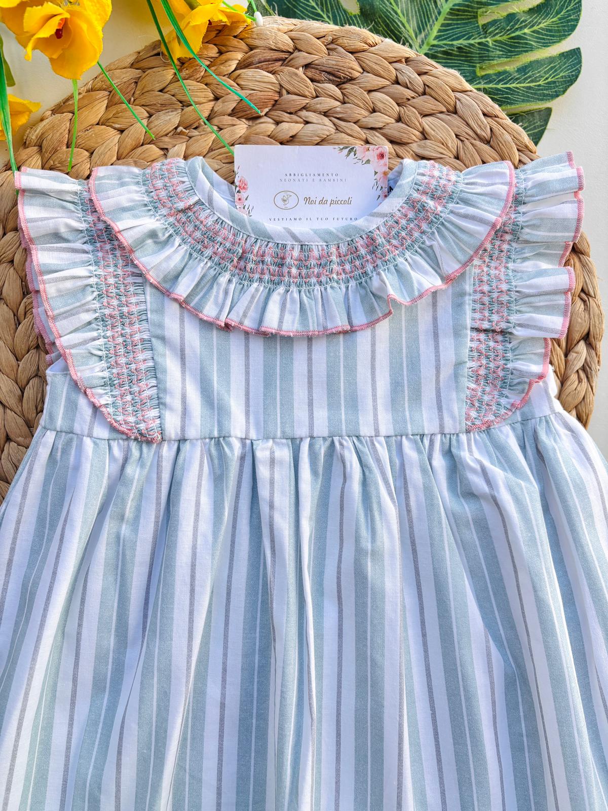 VESTINA IN COTONE A RIGHE VERDE - Noi da piccoli