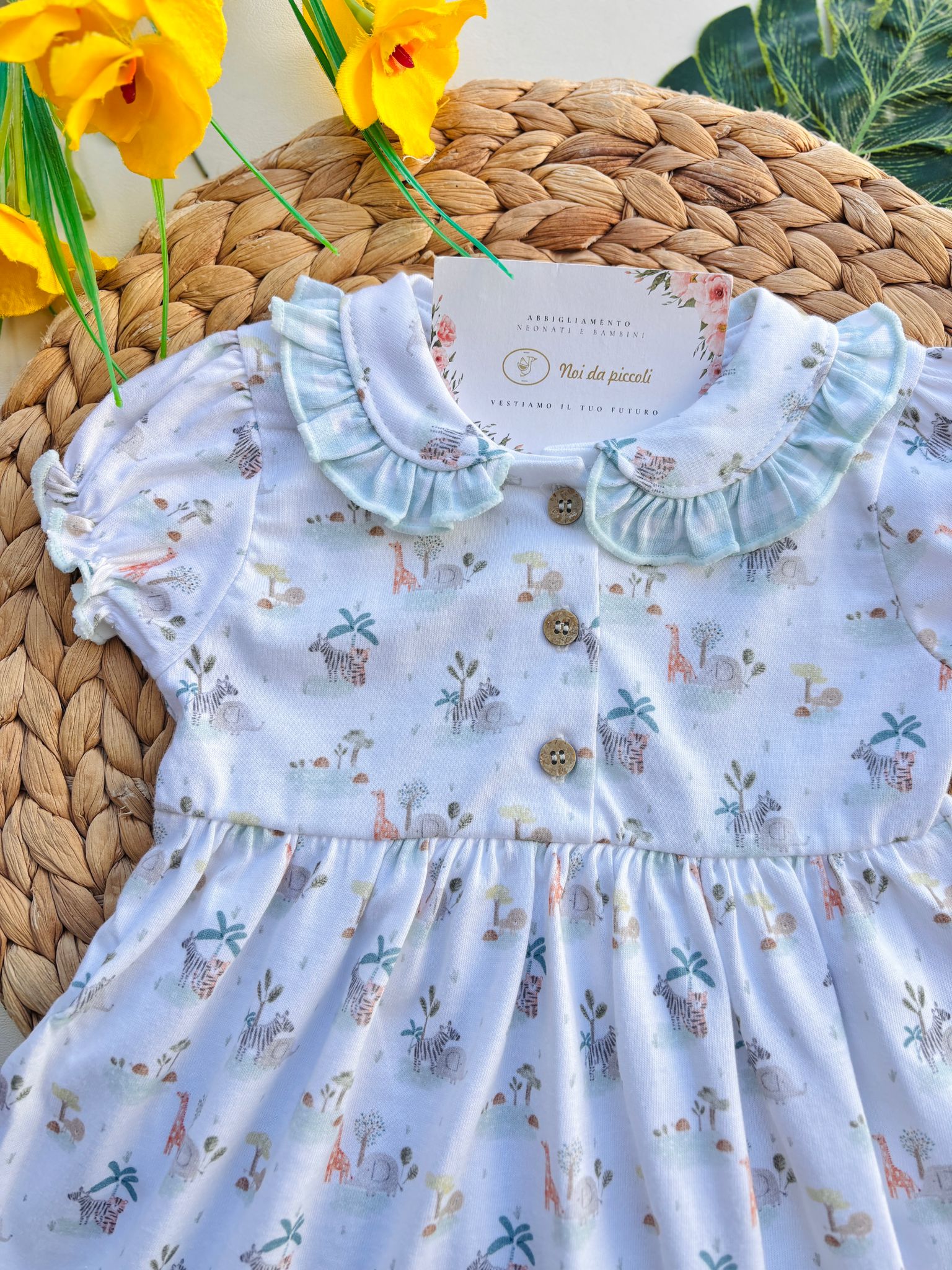 VESTINA IN COTONE ANIMALI SAVANA BIANCO - Noi da piccoli