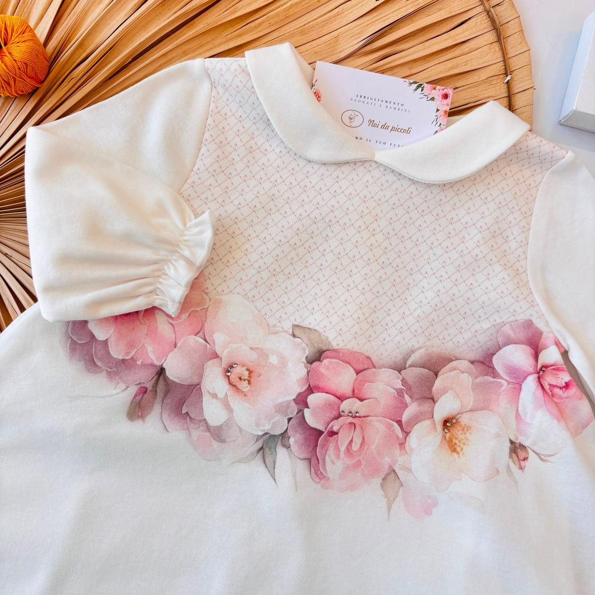 vestina in cotone caldo con peonia PANNA ROSA - Noi da piccoli