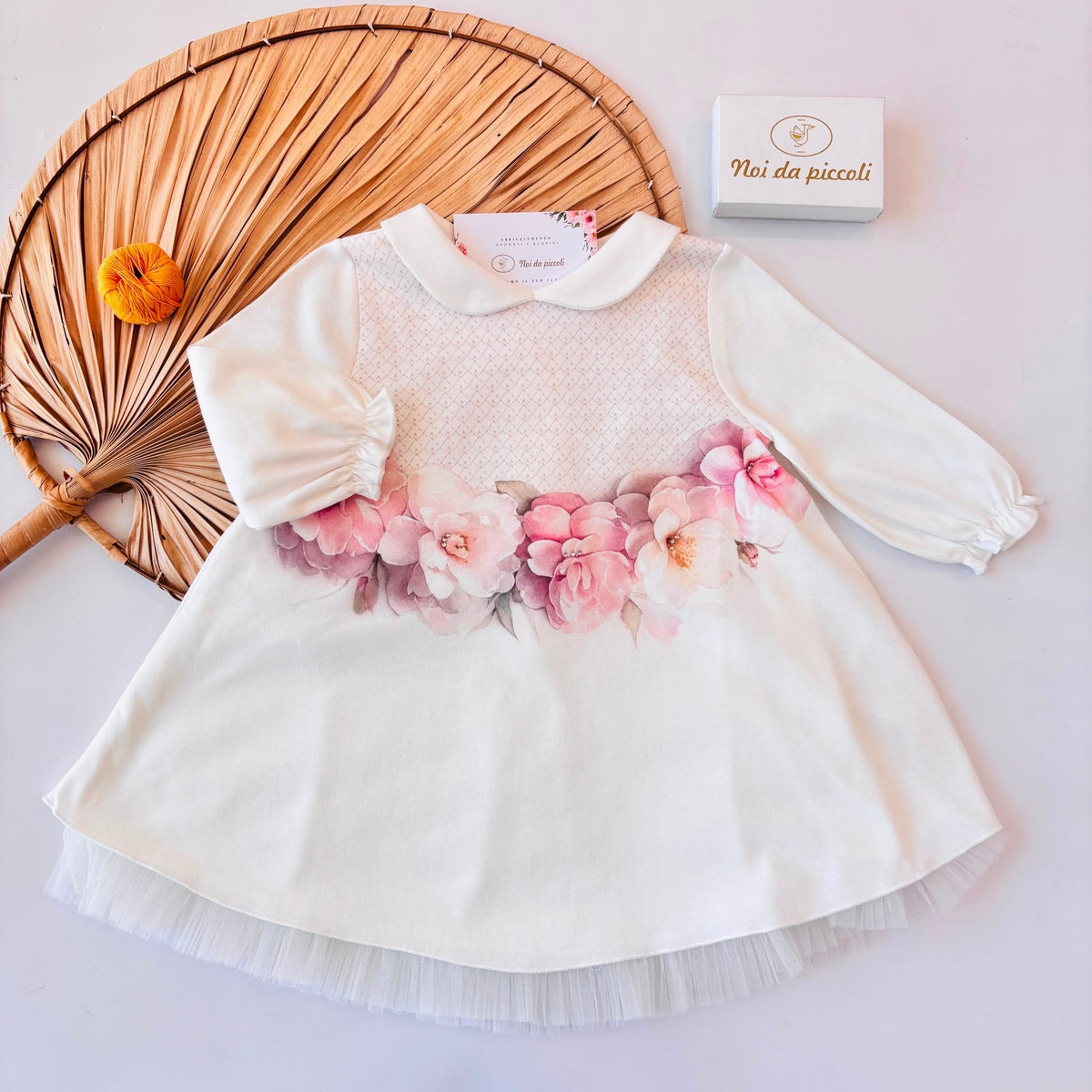 vestina in cotone caldo con peonia PANNA ROSA - Noi da piccoli