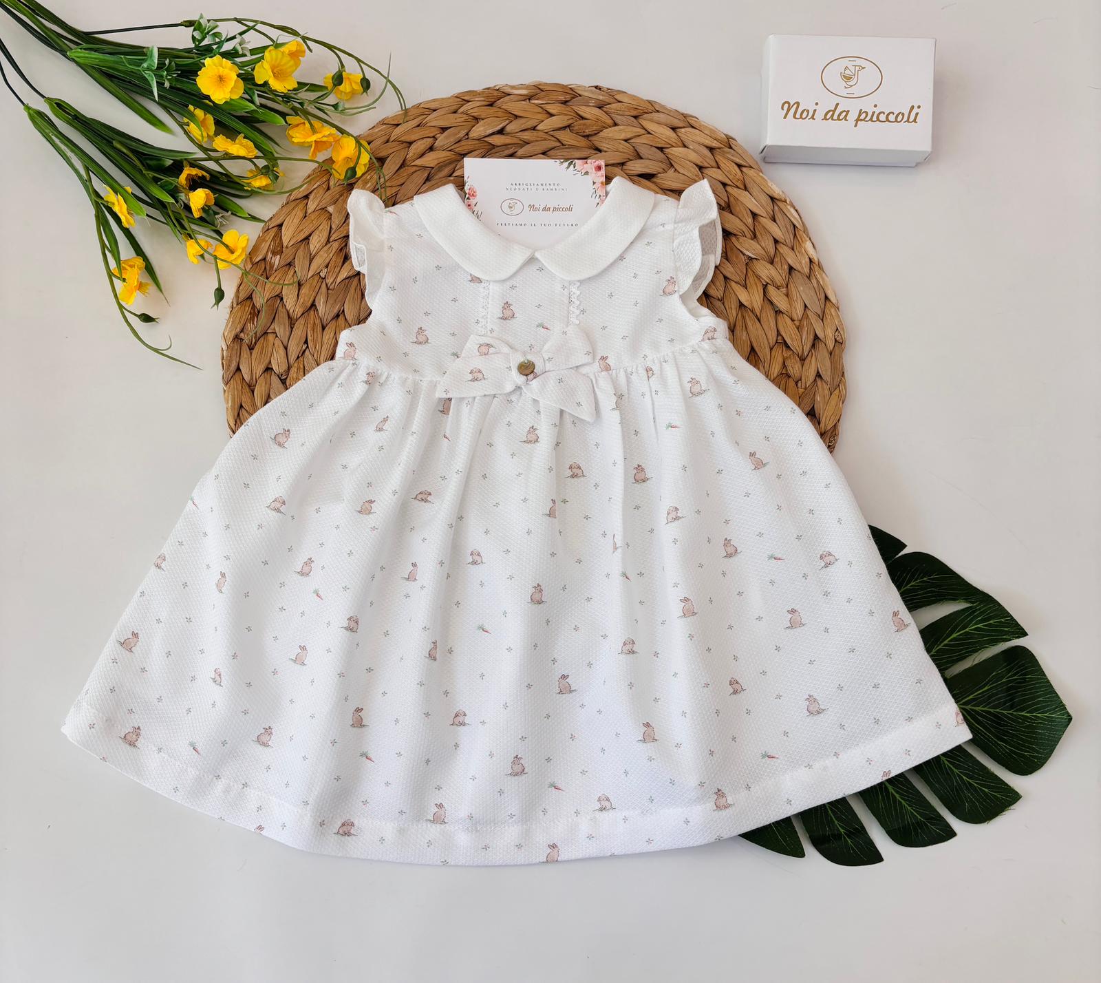 VESTINA IN COTONE CON CONIGLIETTI BIANCO - Noi da piccoli