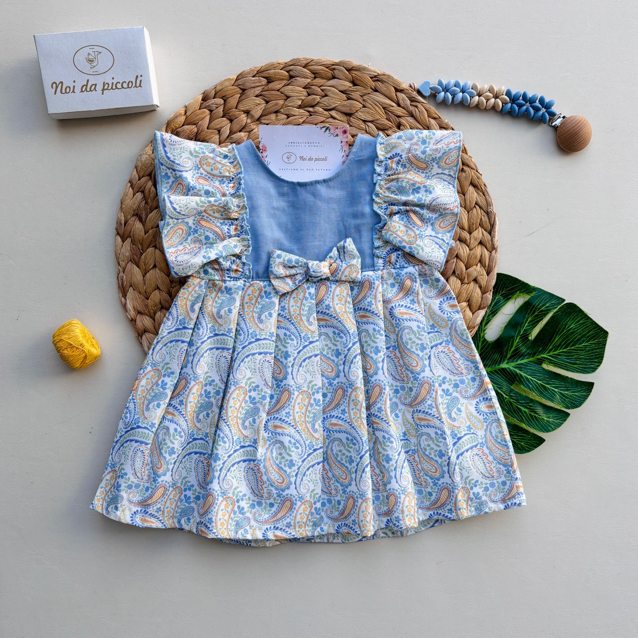 VESTINA IN COTONE CON DISEGNINI COLORATI CIELO - Noi da piccoli