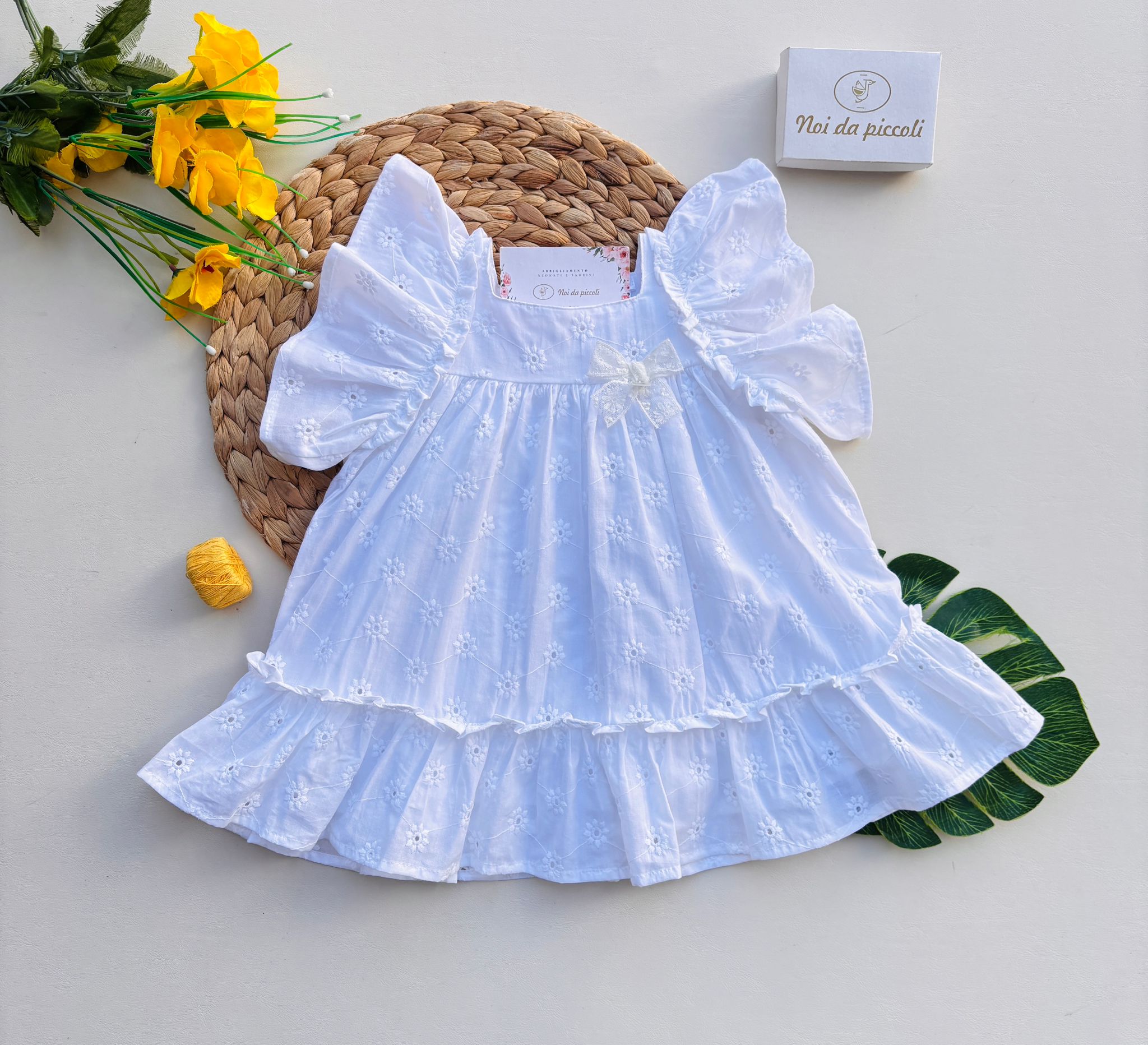 VESTINA IN COTONE CON FIORELLINI BIANCO - Noi da piccoli