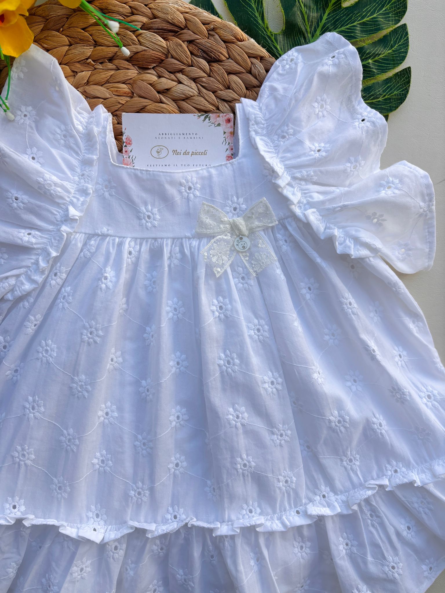 VESTINA IN COTONE CON FIORELLINI BIANCO - Noi da piccoli