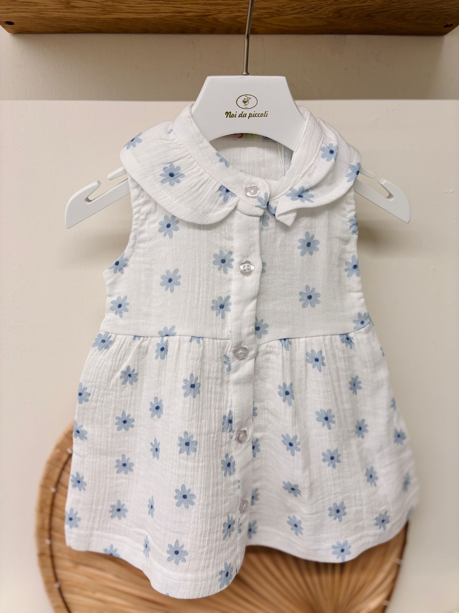 VESTINA IN COTONE CON FIORELLINI BIANCO - Noi da piccoli