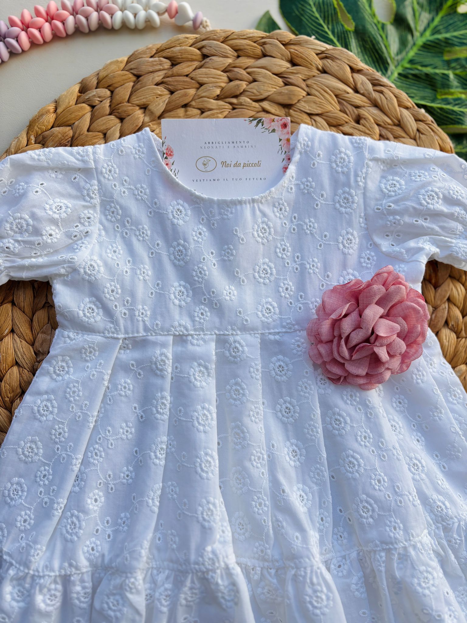 VESTINA IN COTONE CON FIORELLINO ROSA LATERALE BIANCO - Noi da piccoli