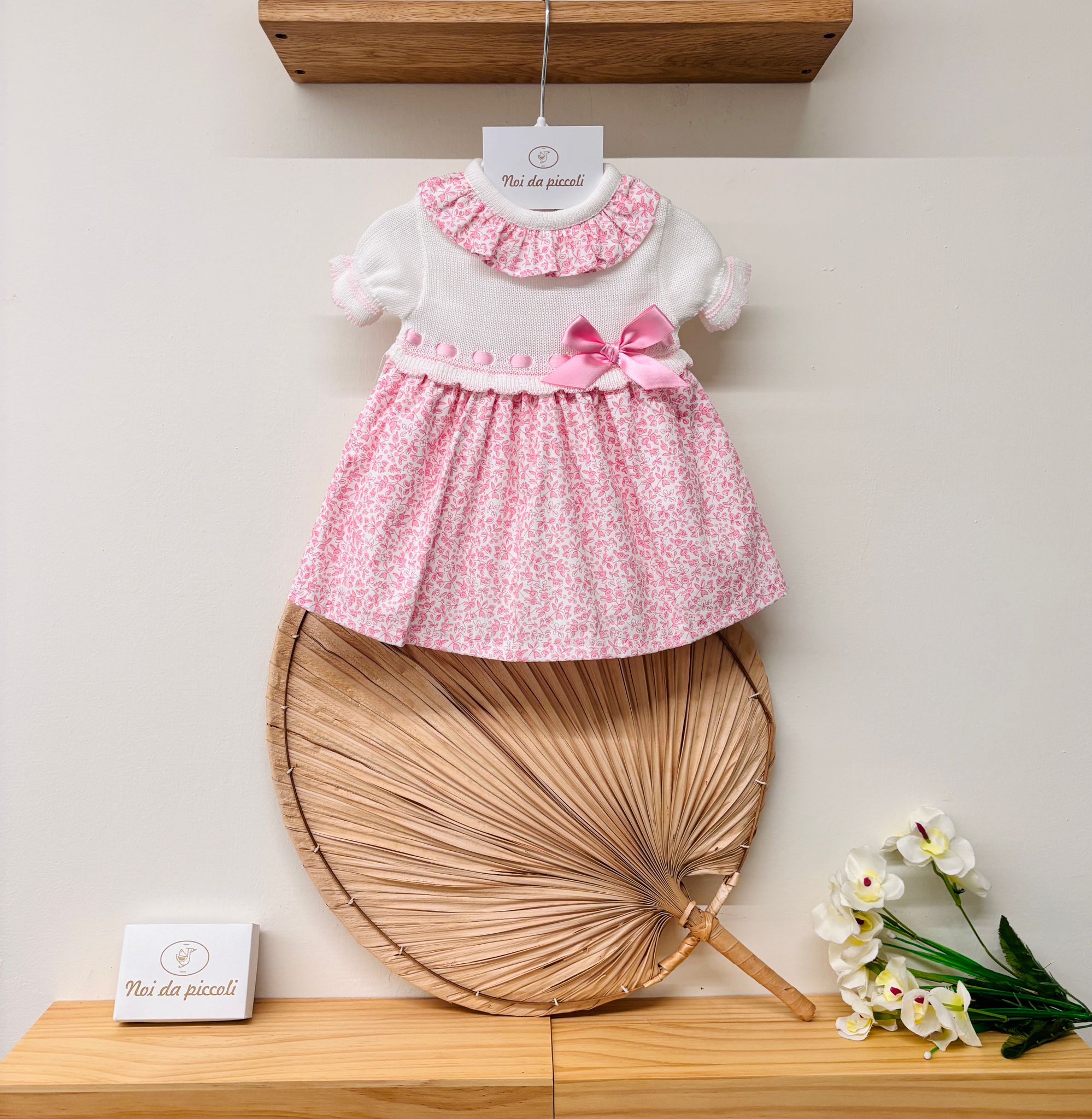 VESTINA IN COTONE CON FOGLIOLINE ROSA - Noi da piccoli
