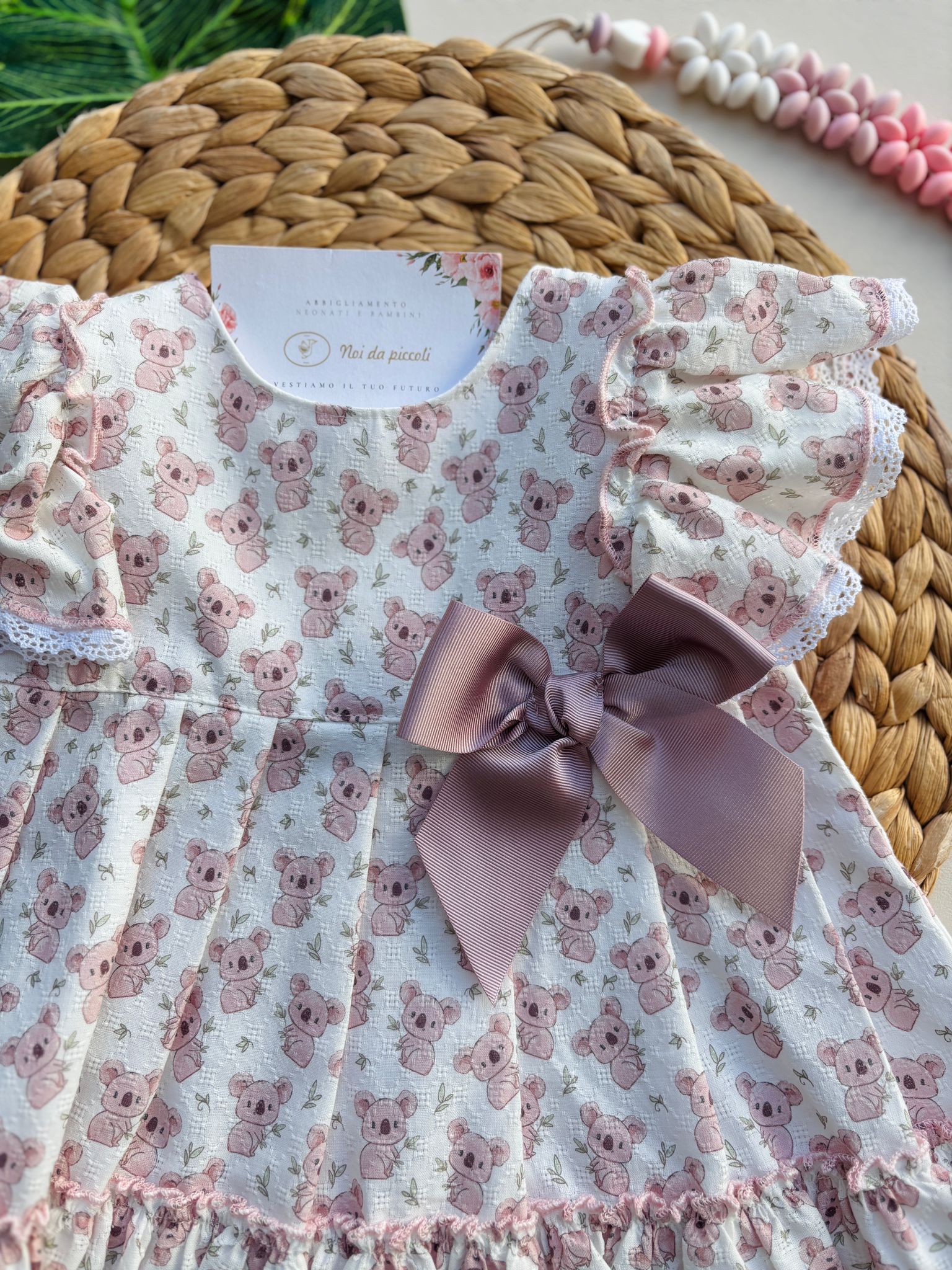 VESTINA IN COTONE CON PICCOLI KOALA E FIOCCO ROSA - Noi da piccoli