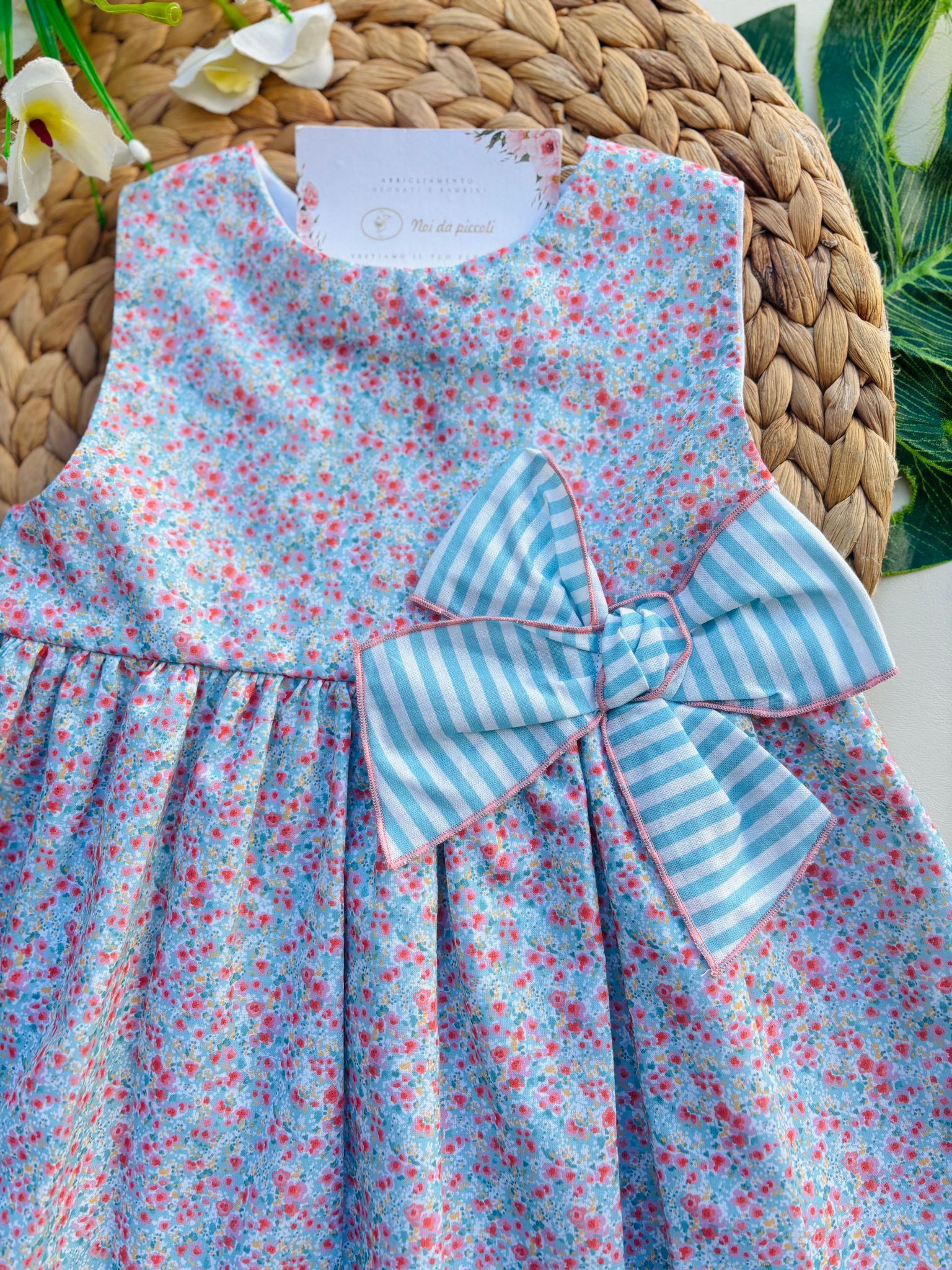 VESTINA IN COTONE FLOREALE CIELO - Noi da piccoli