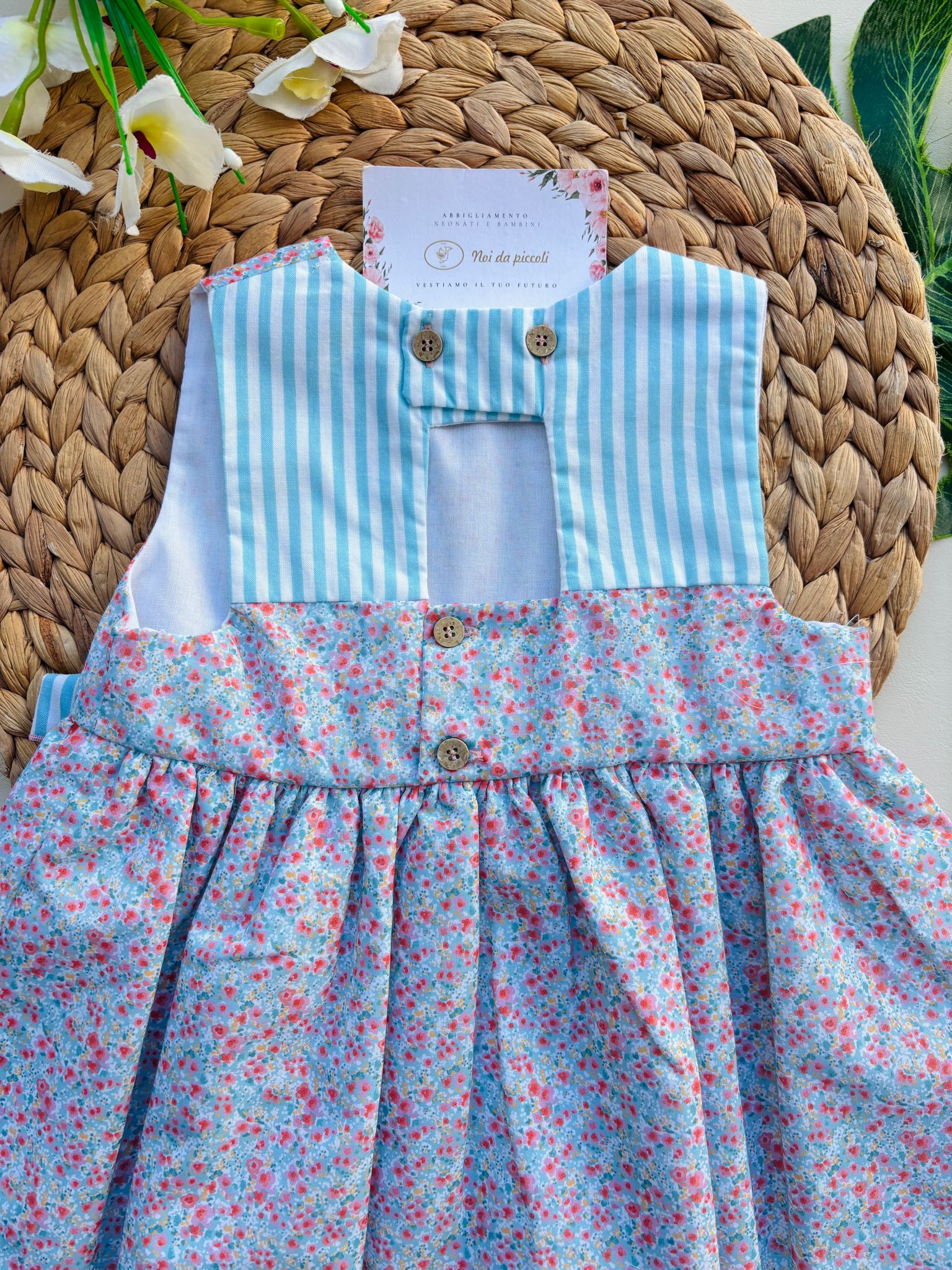 VESTINA IN COTONE FLOREALE CIELO - Noi da piccoli