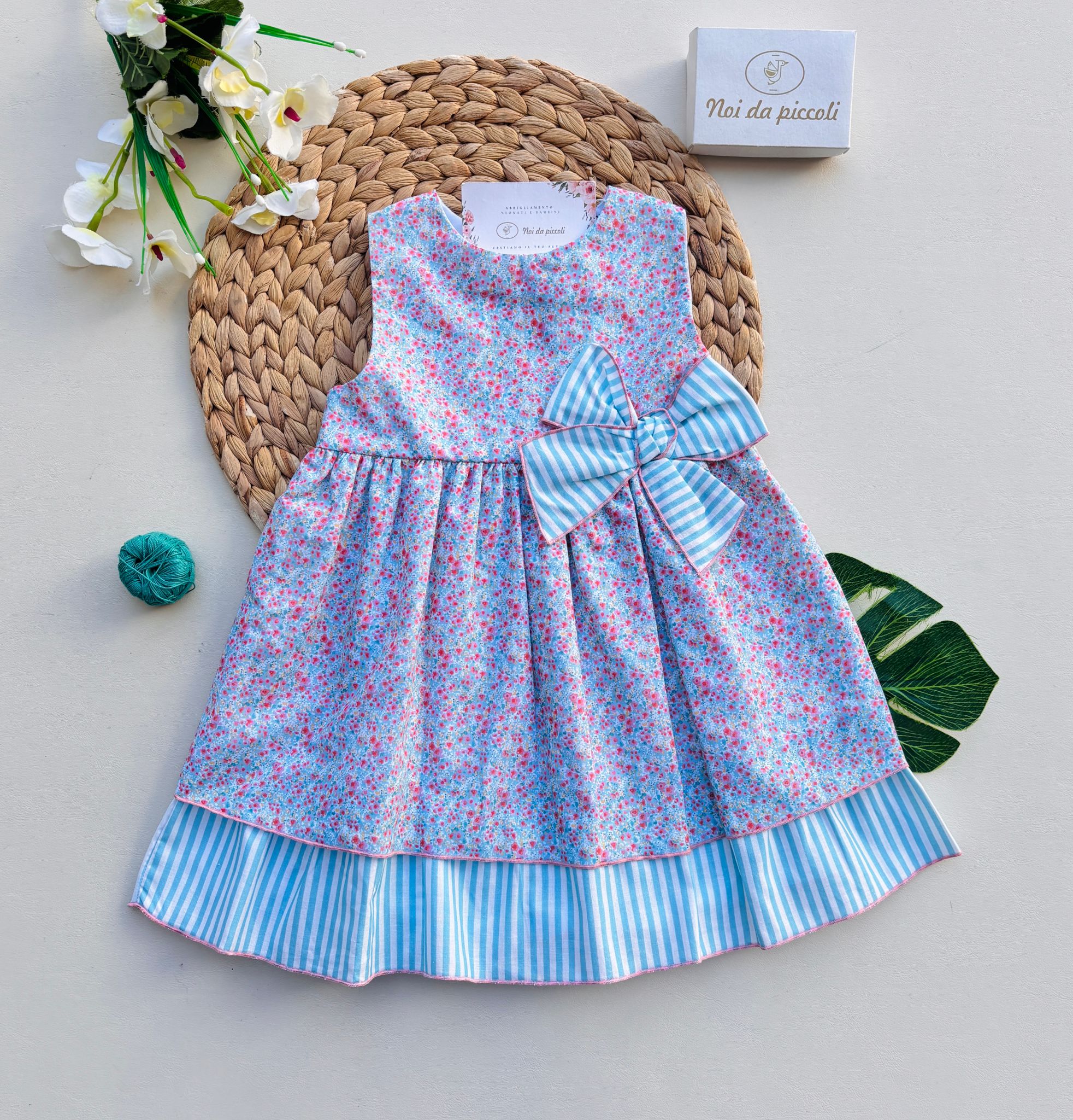 VESTINA IN COTONE FLOREALE CIELO - Noi da piccoli