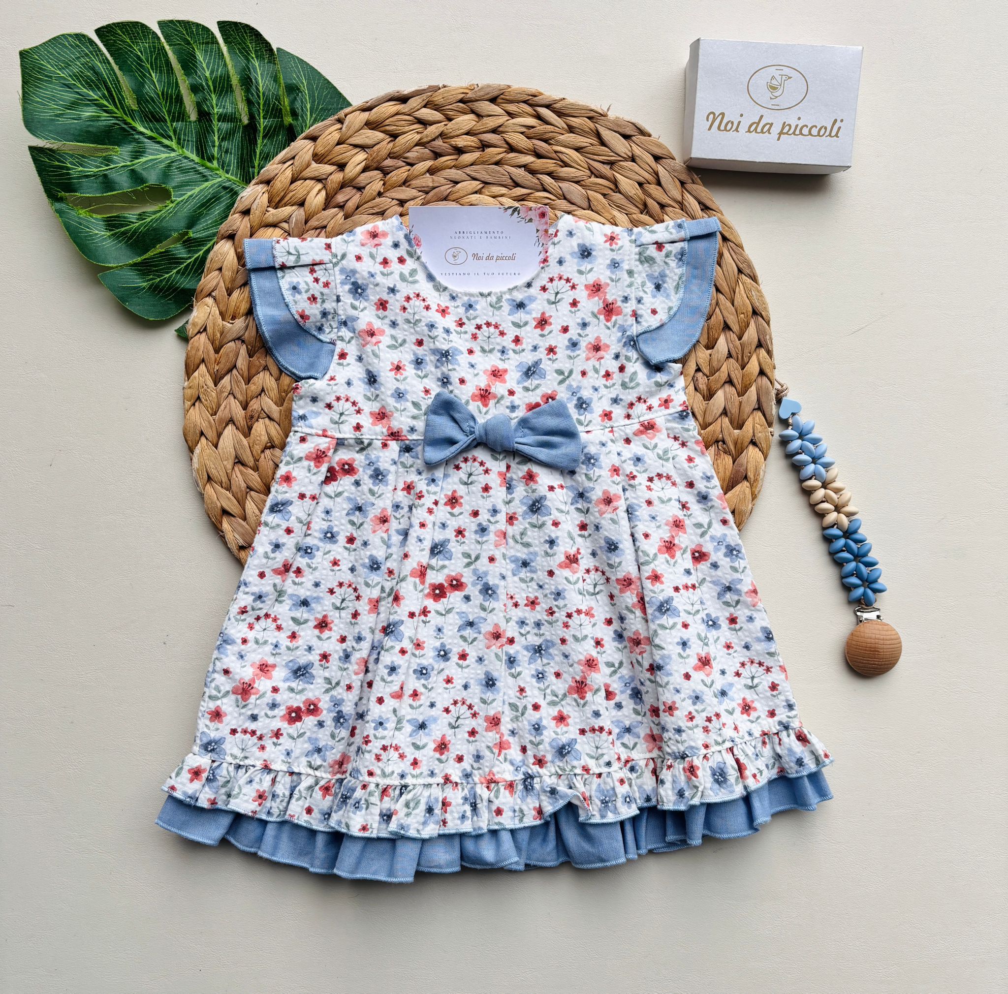VESTINA IN COTONE FLOREALE CON FIOCCHETTINO CENTRALE AZUL NIZA - Noi da piccoli