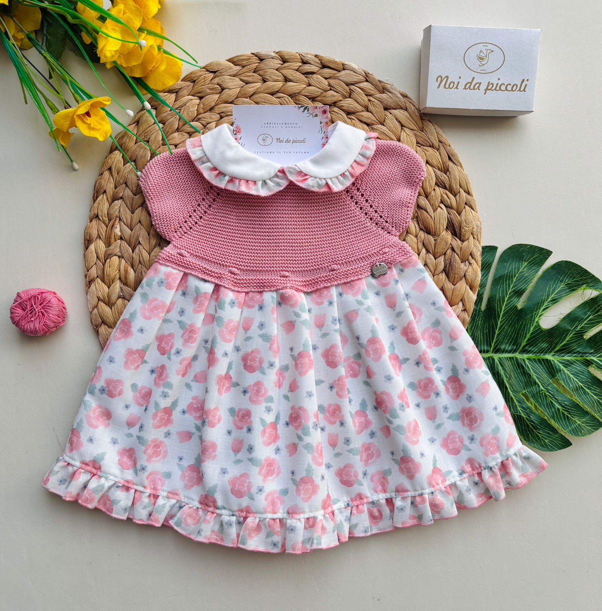 VESTINA IN COTONE FLOREALE NELLA PARTE INFERIORE ROSA EMPOLVADO - Noi da piccoli