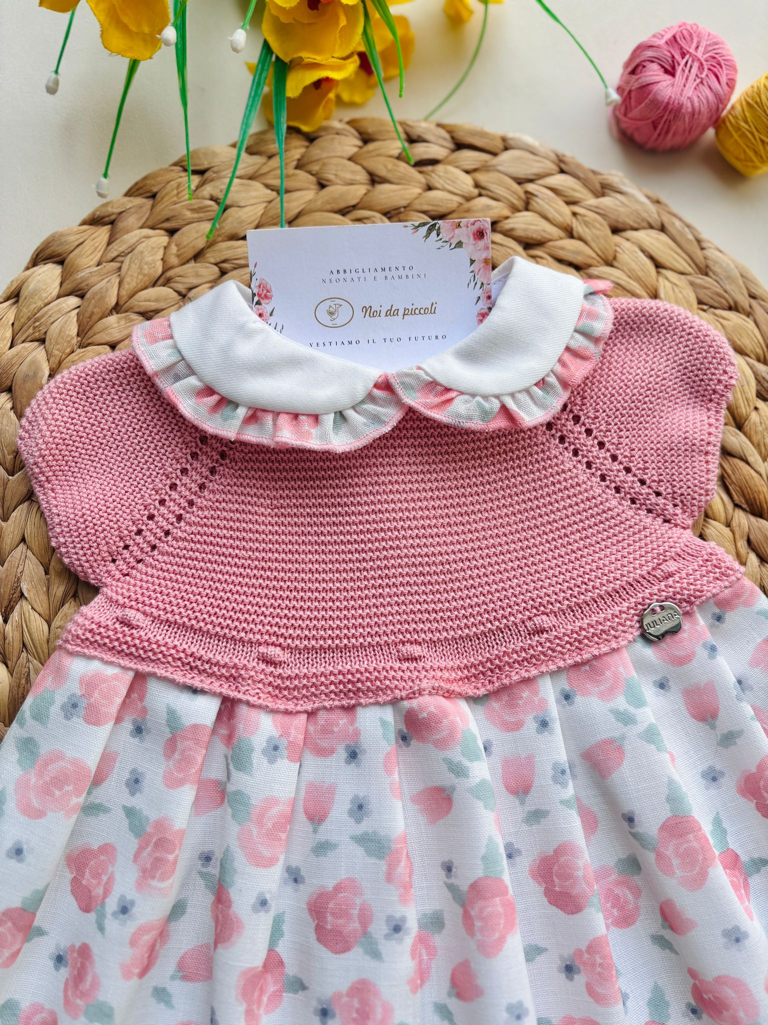 VESTINA IN COTONE FLOREALE NELLA PARTE INFERIORE ROSA EMPOLVADO - Noi da piccoli