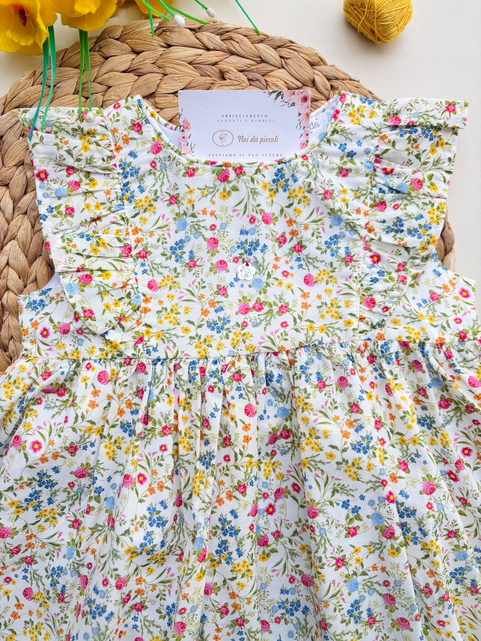 VESTINA IN COTONE FLOREALE VERDE - Noi da piccoli