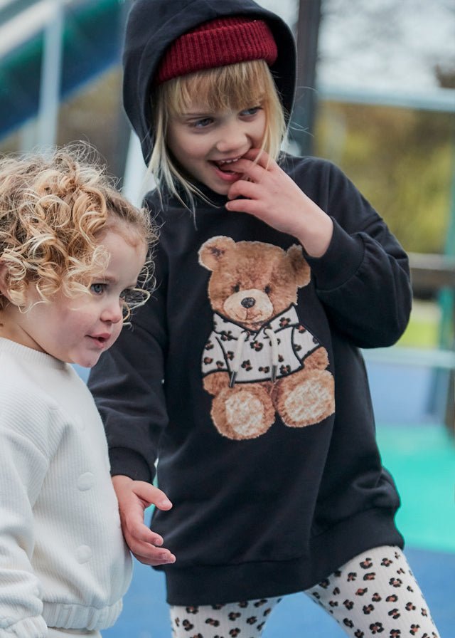 VESTINA IN FELPA CON CAPPUCCIO BEARS Nero - Noi da piccoli