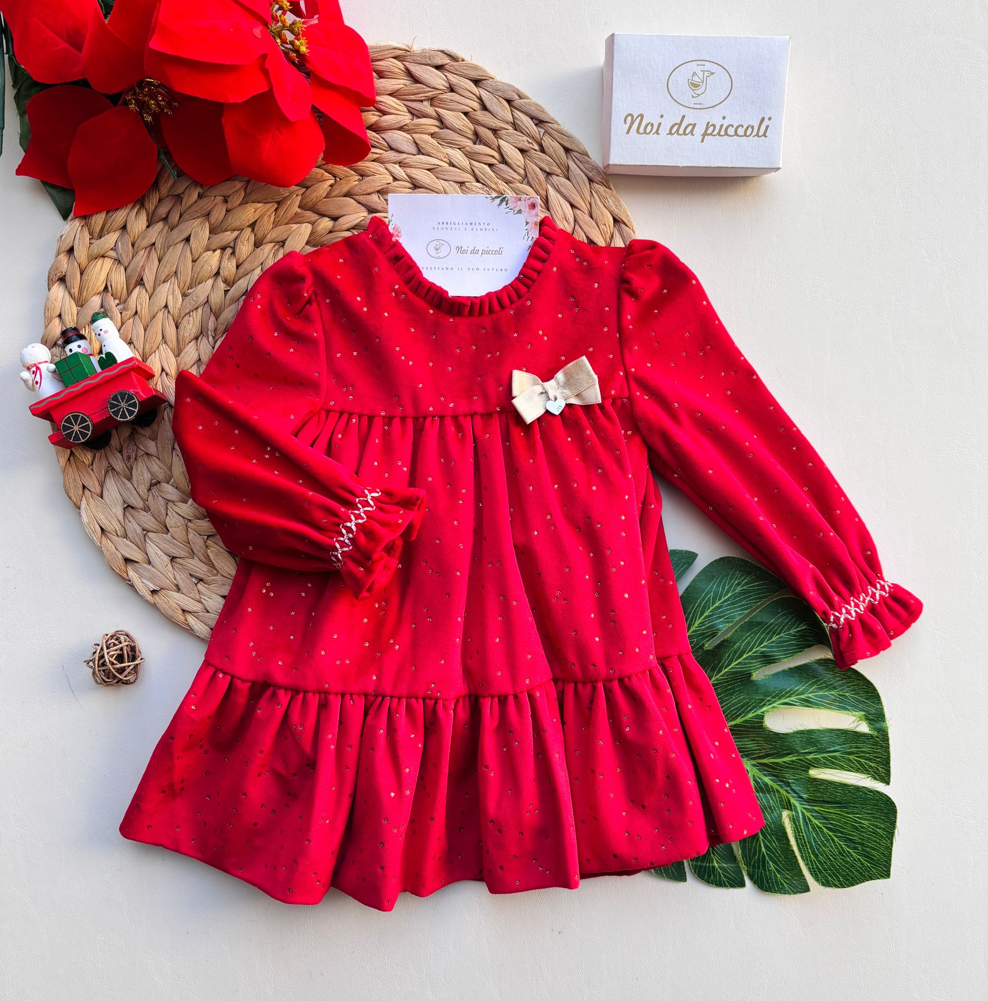 VESTINA IN VELLUTINO CON POIS ORO rojo - Noi da piccoli