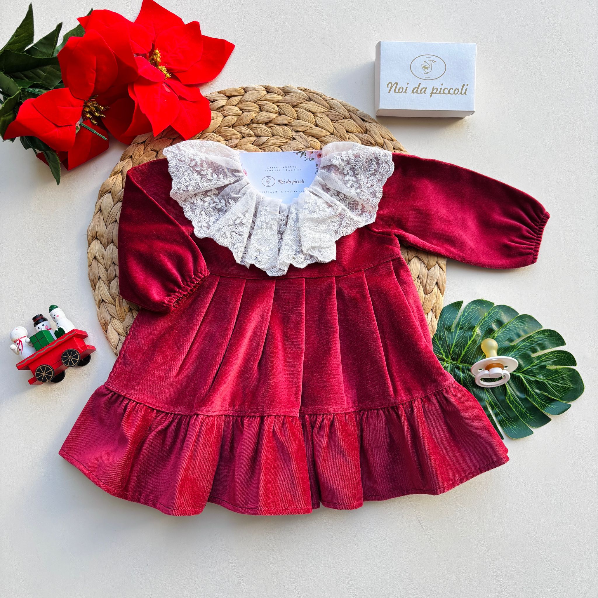 VESTINA IN VELLUTO CON COLLETTO SMERLATO rojo - Noi da piccoli