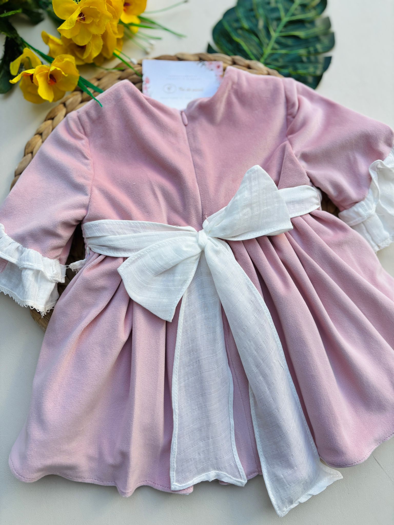 VESTINA IN VELLUTO CON FIOCCO ROSA - Noi da piccoli