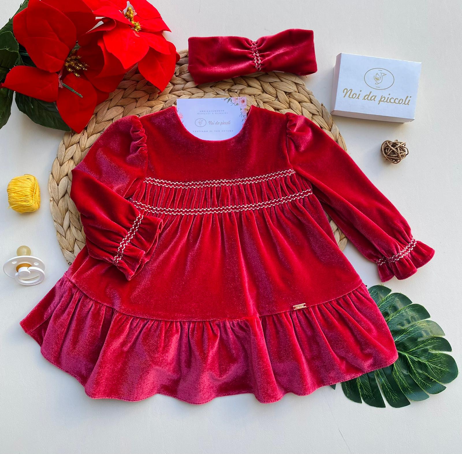 VESTINA IN VELLUTO CON RICAMI ROJO - Noi da piccoli