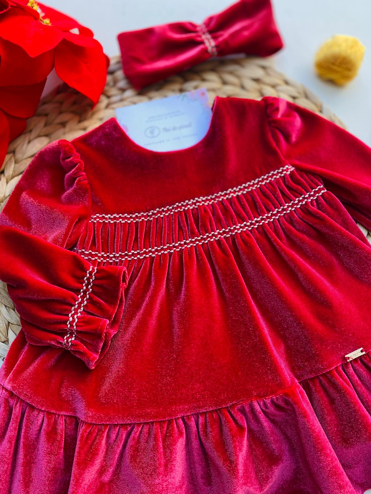 VESTINA IN VELLUTO CON RICAMI ROJO - Noi da piccoli