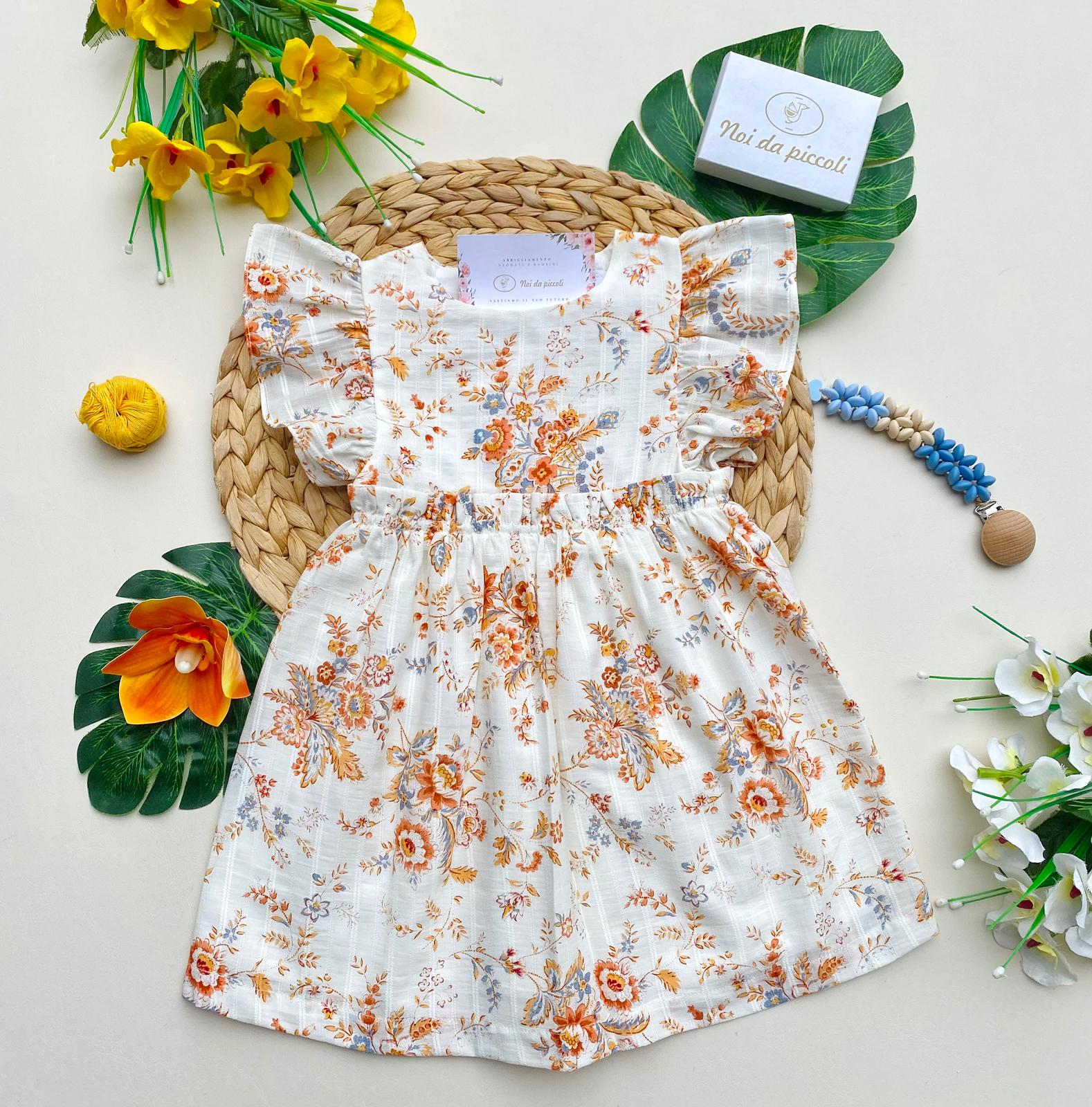 VESTINA PANNA CON FIORELLINI ARANCIONE E BLU - Noi da piccoli
