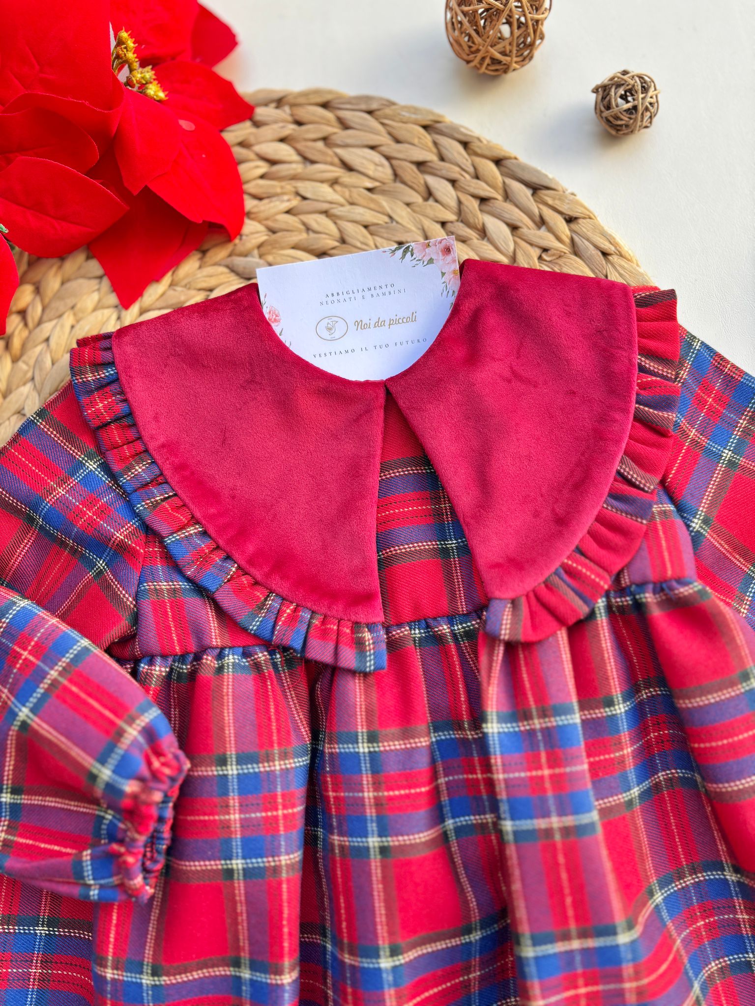 VESTINA TARTAN CON COLLETTO IN VELLUTO rojo - Noi da piccoli