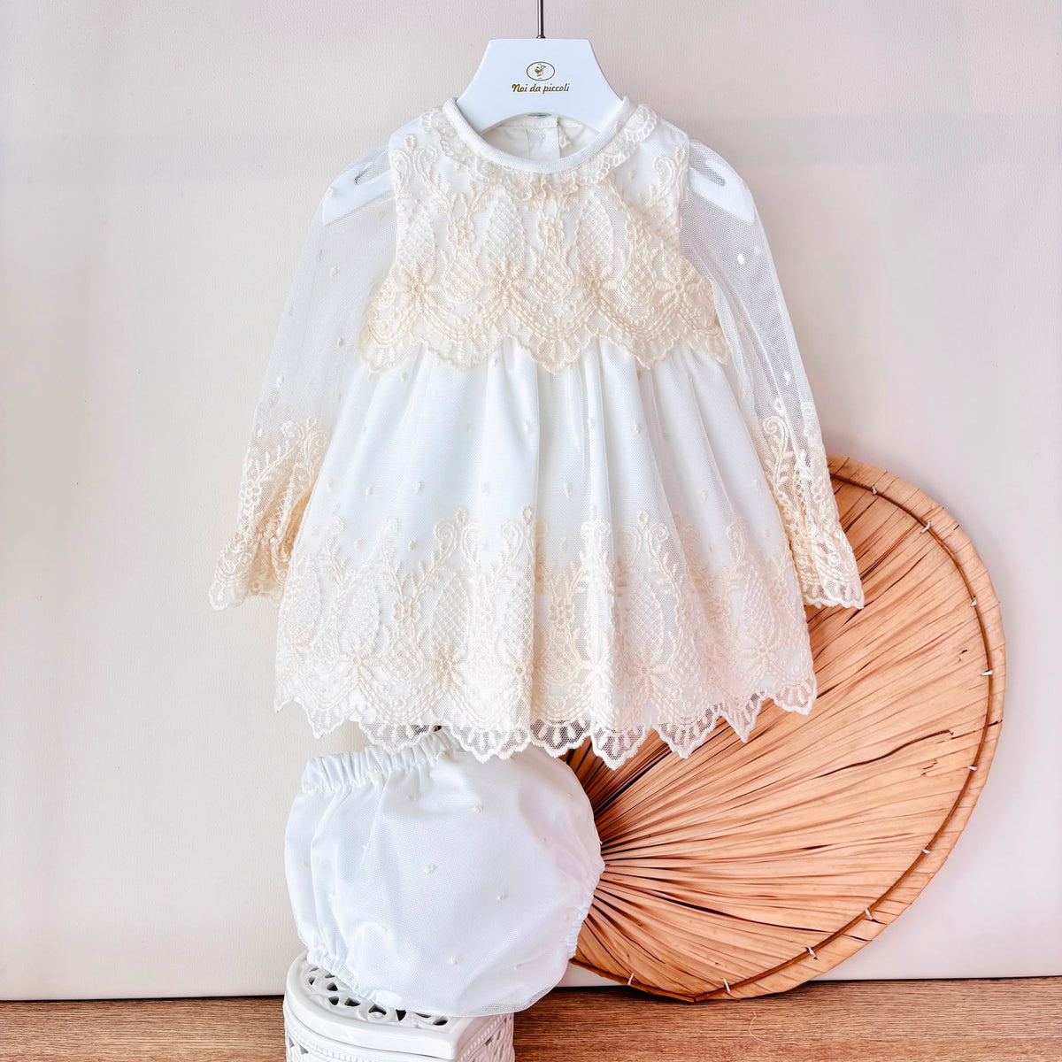 vestito cerimoniale pizzo retrò Avorio - Noi da piccoli