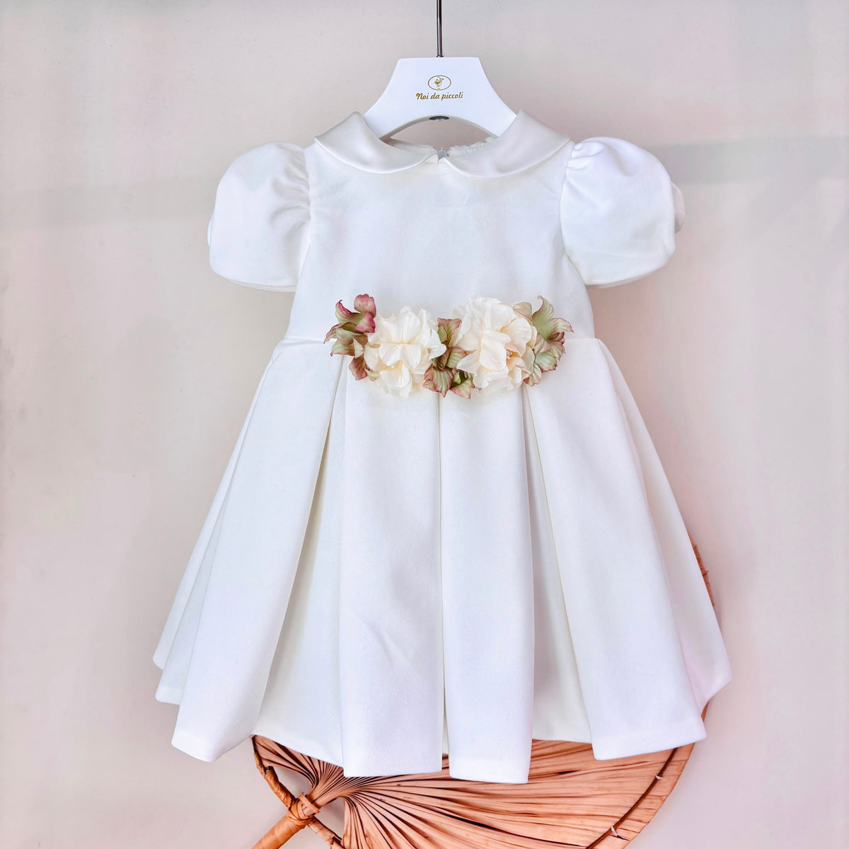 Vestito Cerimoniale Velluto con Fiori Bianco Isabel - Noi da piccoli